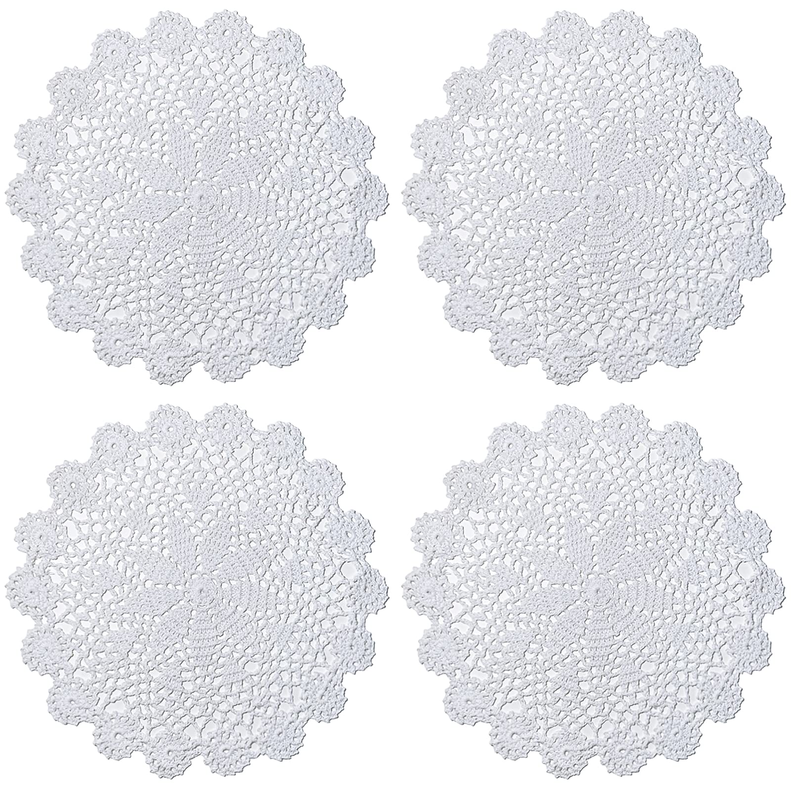 Phantomon 12 Inch Round Doilies Crochet Handmade Lace Placemats 100% Cotton Knitted Coasters, Pack Of 4 (White)