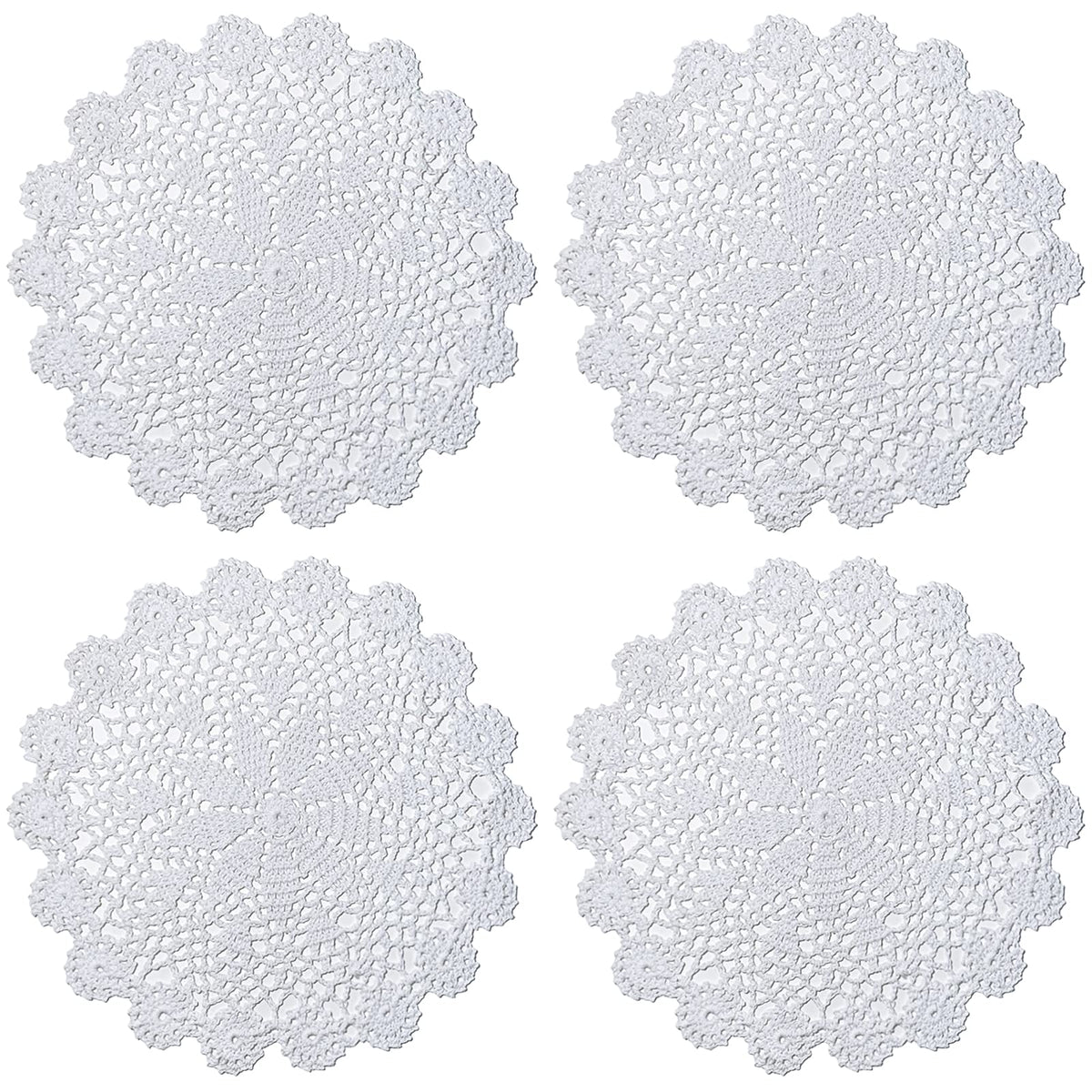 Phantomon 12 Inch Round Doilies Crochet Handmade Lace Placemats 100% Cotton Knitted Coasters, Pack Of 4 (White)