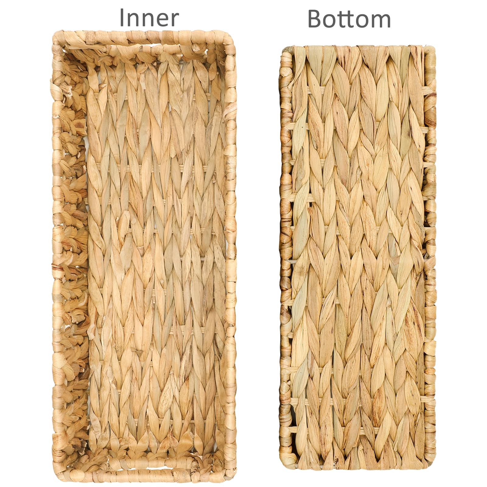 Graciadeco Nesting Small Wicker Basket, Water Hyacinth Toilet Paper Baskets Bathroom Organizer Woven Long Narrow Baskets For Org