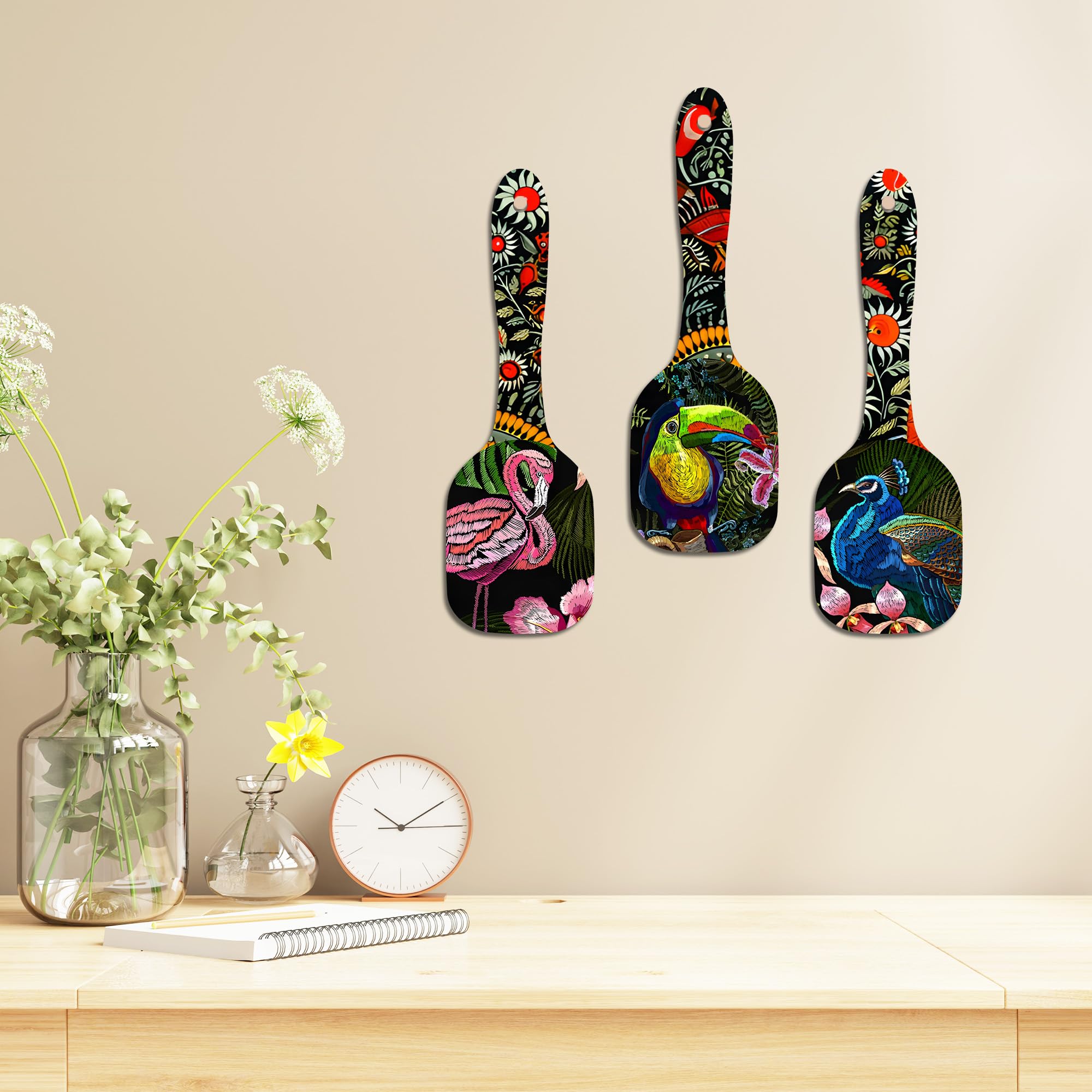 Artvibes Birds Floral Art Spatula Shape Decor Wall Hanging | Birds For Wall Decoration | Wall Accent | Gift Items | Aesthetic Wo