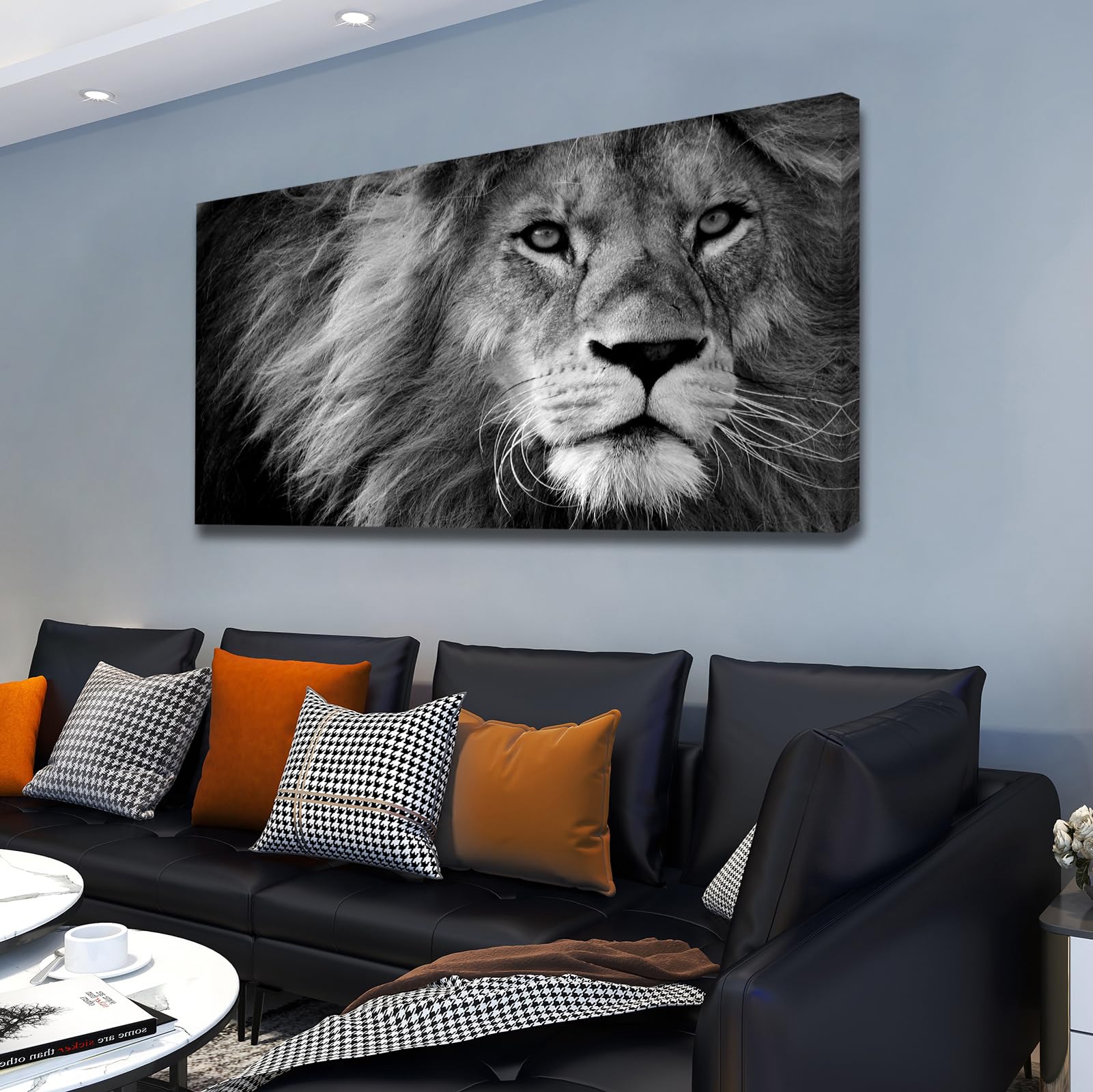 Modern Giclee Canvas Prints Stretched Artwork Black and White Lion Pictures to Photo Paintings on Canvas Wall Art for Home Office Decorations Wall D?or XXLarge 30x60inch