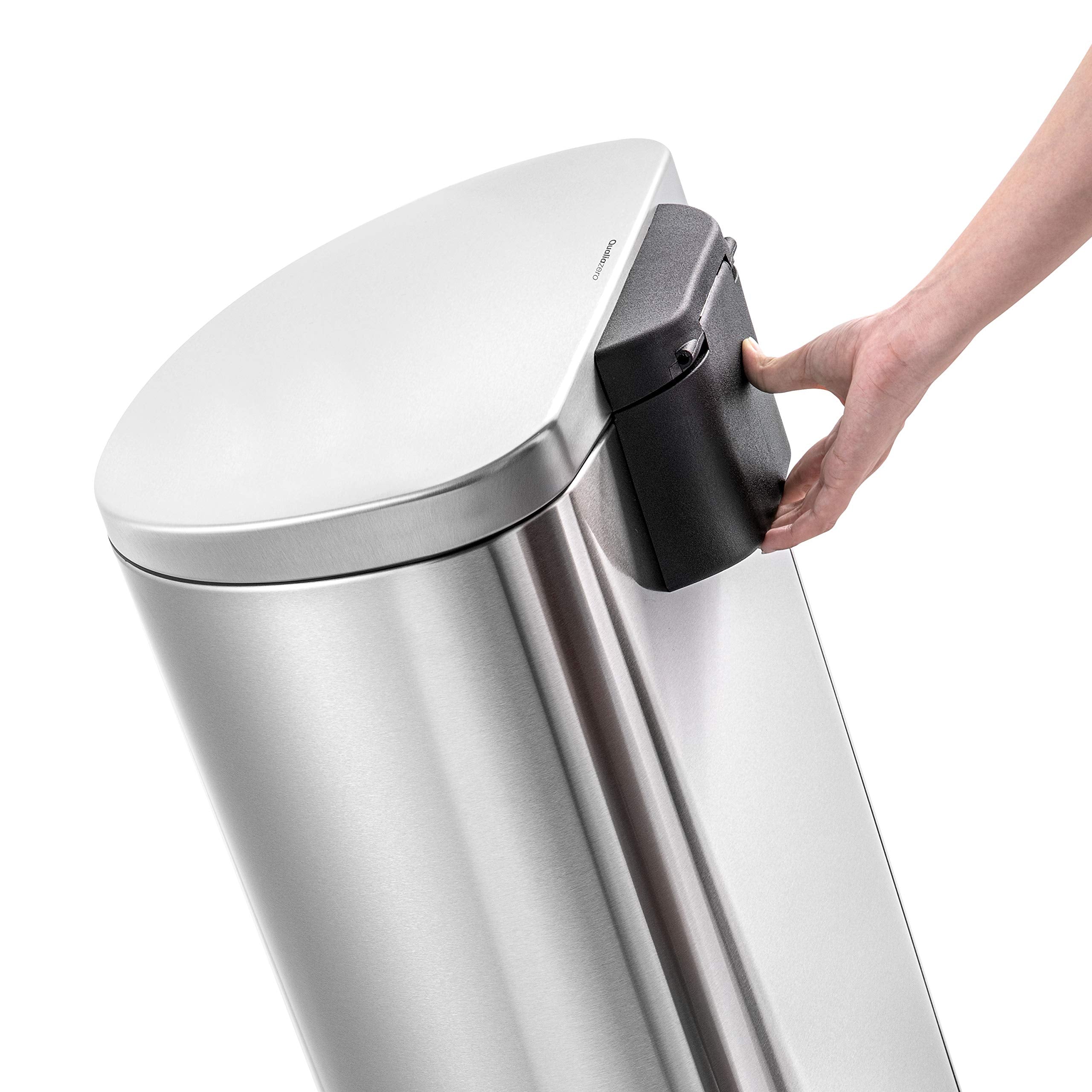 Qualiazero 50L/13 Gallon Stainless Steel Trashcan, Soft Close Lid & Smudge-Free Finish, Ideal For Home And Business Use, D Shape