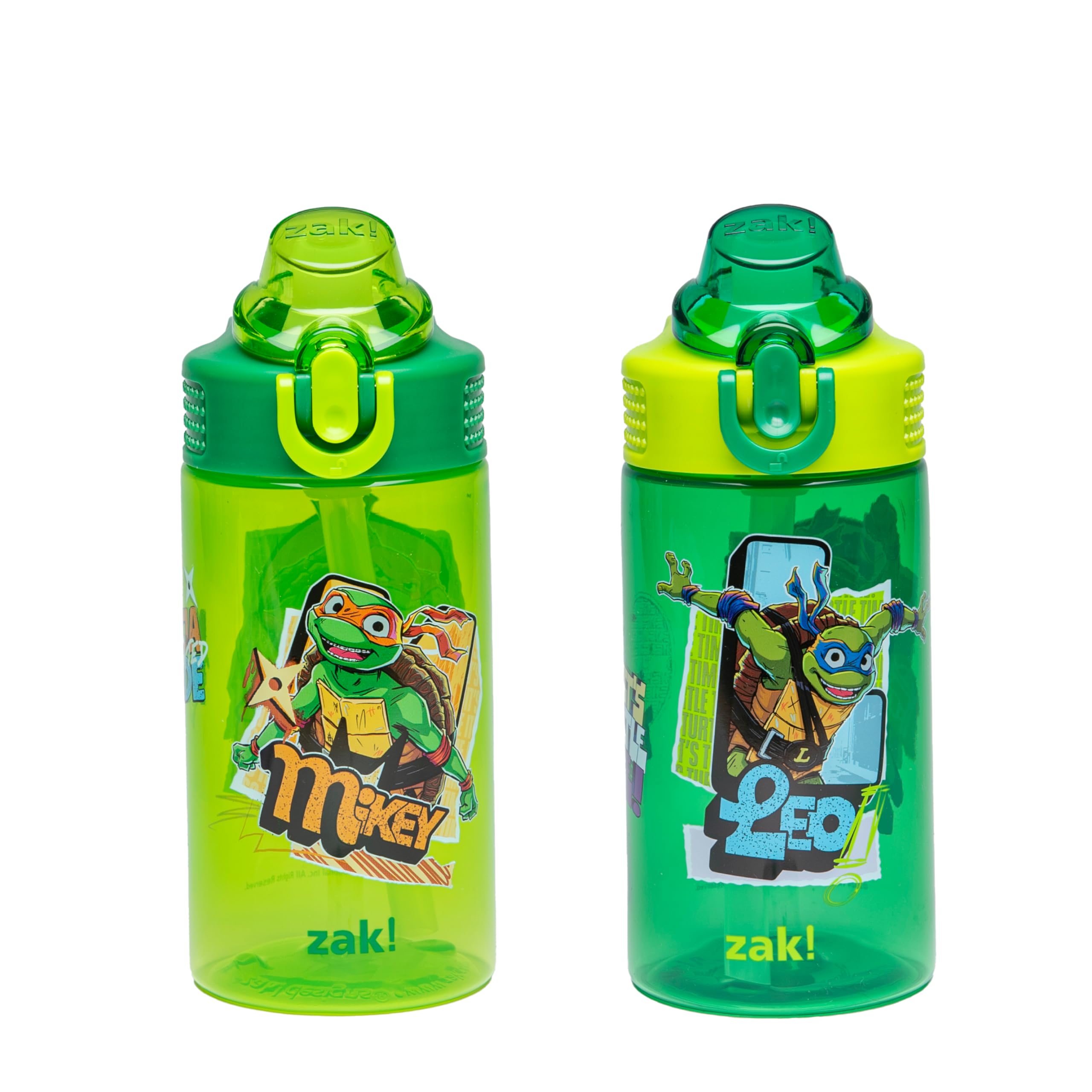 Zak Designs TMNT Sage Kids Water Bottle For School or Travel, 16oz Durable Plastic Water Bottle With Straw, Handle, and Leak-Pro