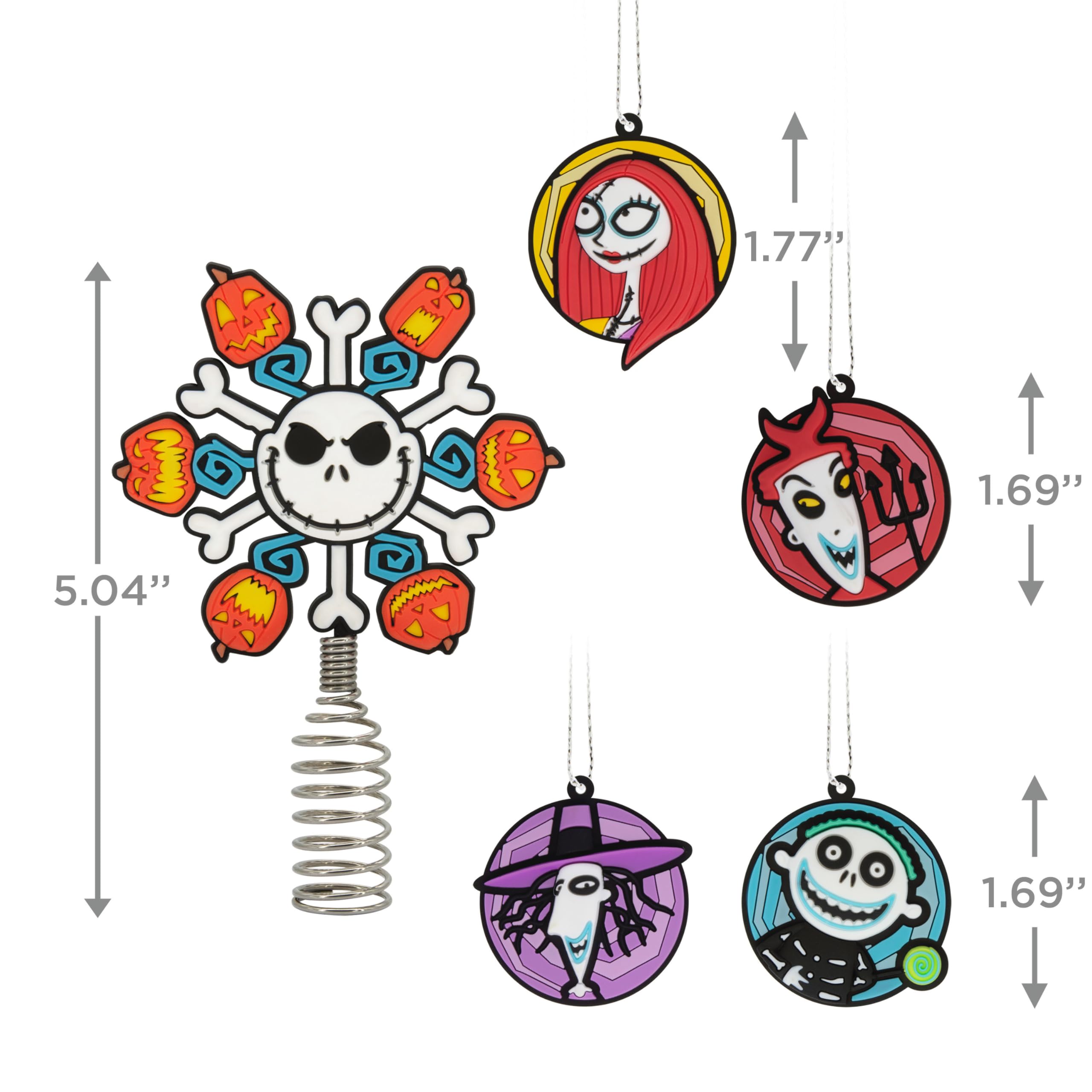 Hallmark Disney Tim Burtons Nightmare Before Christmas 5 Miniature Christmas Tree Topper and Mini Ornaments, Set of 5, Shatterp