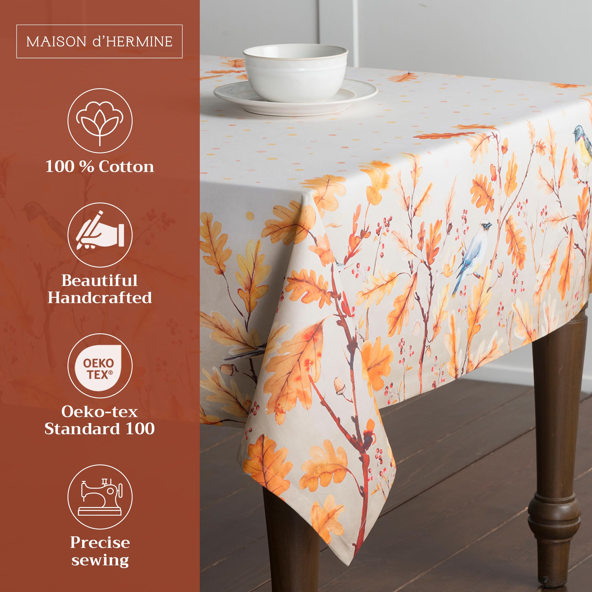 Maison D Hermine Table Cover 70X120 100% Cotton Decorative Washable Rectangle Tabletop Tablecloths, Kitchen, Party, Restaurant &