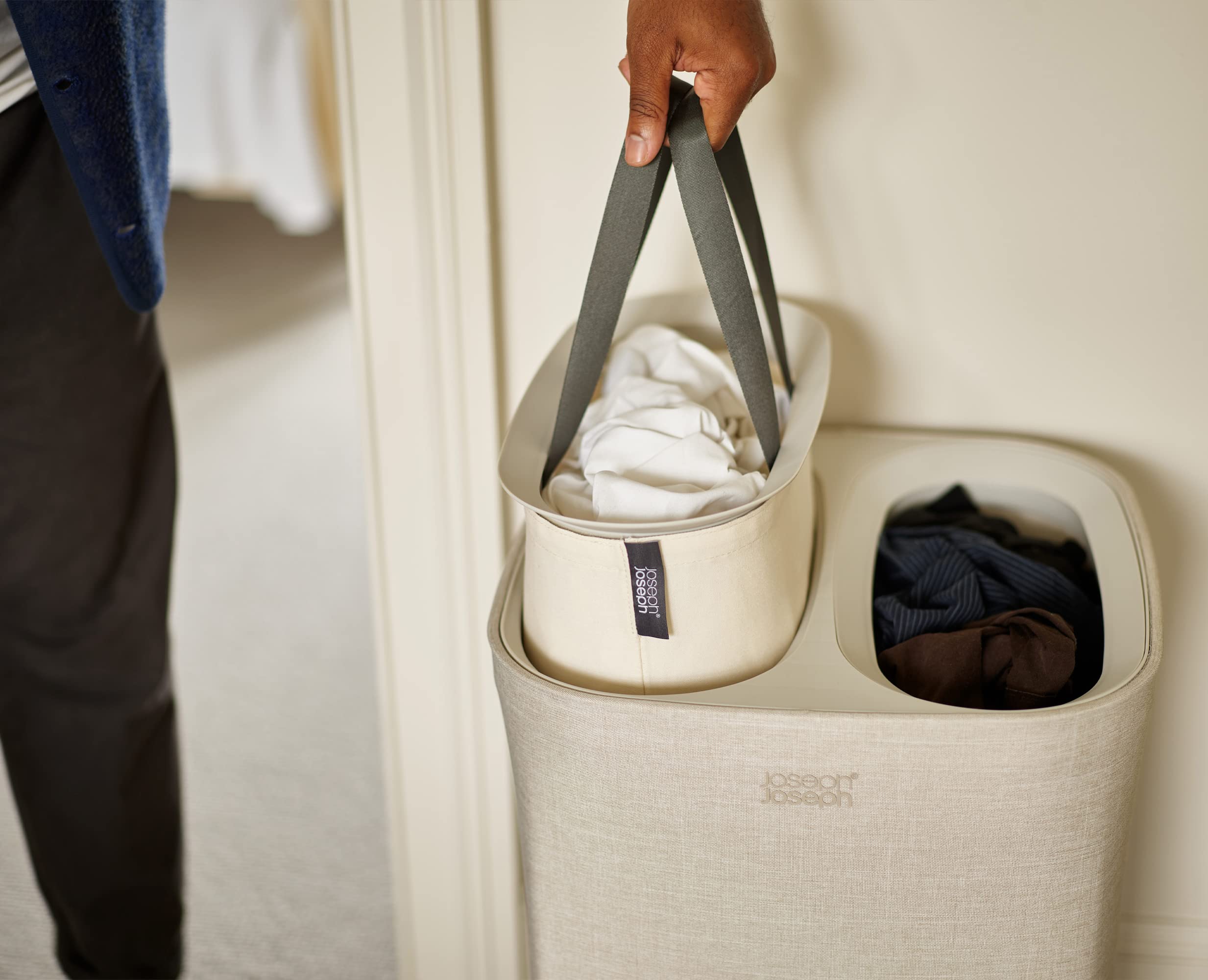 Joseph Joseph Tota 60-liter Laundry Hamper Separation Basket with lid  2 Removable Washing Bags with Handles- Ecru