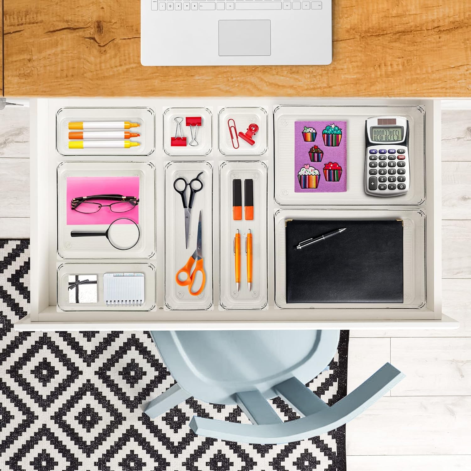 Zollyss Bathroom Drawer Tray Dividers Plastic Vanity Organizers Storage Bins for Makeup Dresser Tray, Clear (13 Pcs)