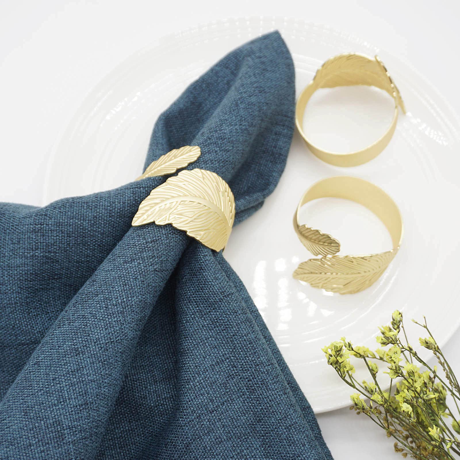 Utalek Gold Leaf Napkin Rings Set Of 12, Leaves Napkin Rings For Table Setting, Metal Leaf Napkin Holder Rings For Holiday Party