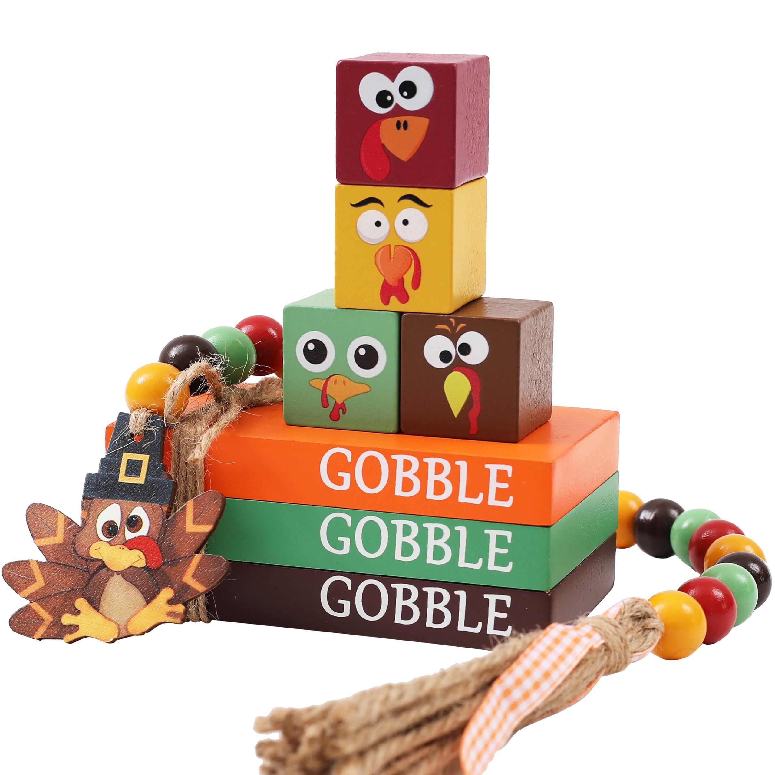 Hrency Thanksgiving Decor - Turkey Faux Books & Gobble Wooden Sign Book Stack Fall Farmhouse Rustic Tiered Tray Coffee Table Dec