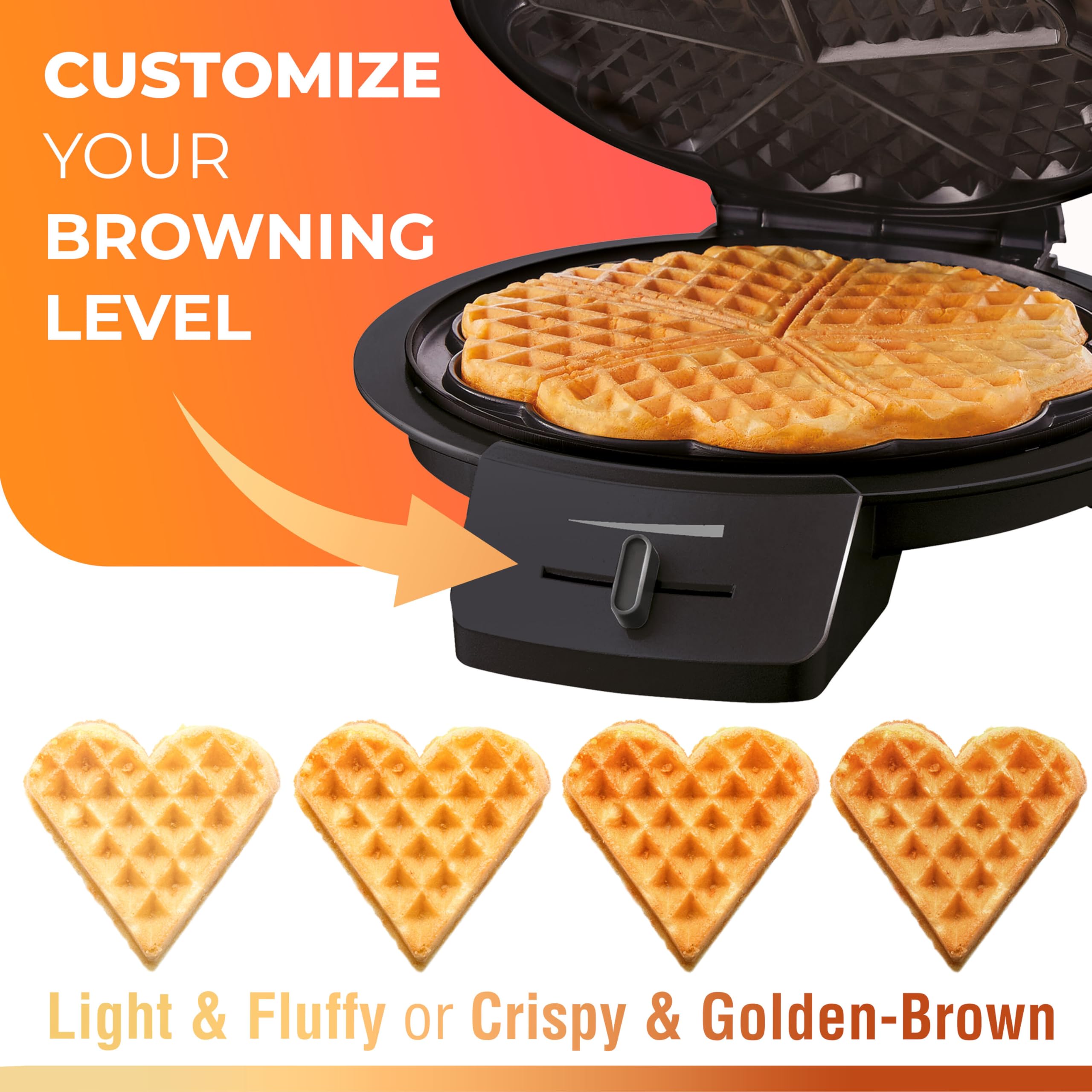 Mueller Heart 5 Waffle Maker, Waffle Iron, Adjustable Browning Control & Nonstick, Cool Touch Handle, Easy To Clean, Small Kitch