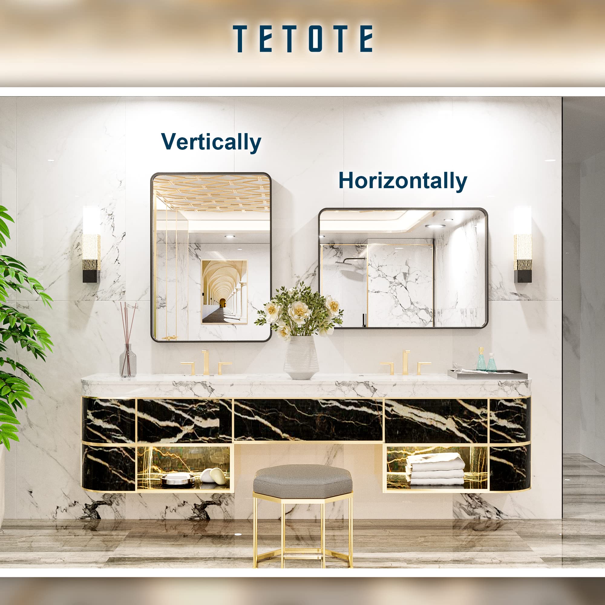 Tetote Black Framed Mirrors For Bathroom, 22X30 Inch Brushed Metal Frame Wall Mounted Rectangle Mirror For Vanity 2 Inch Thick F