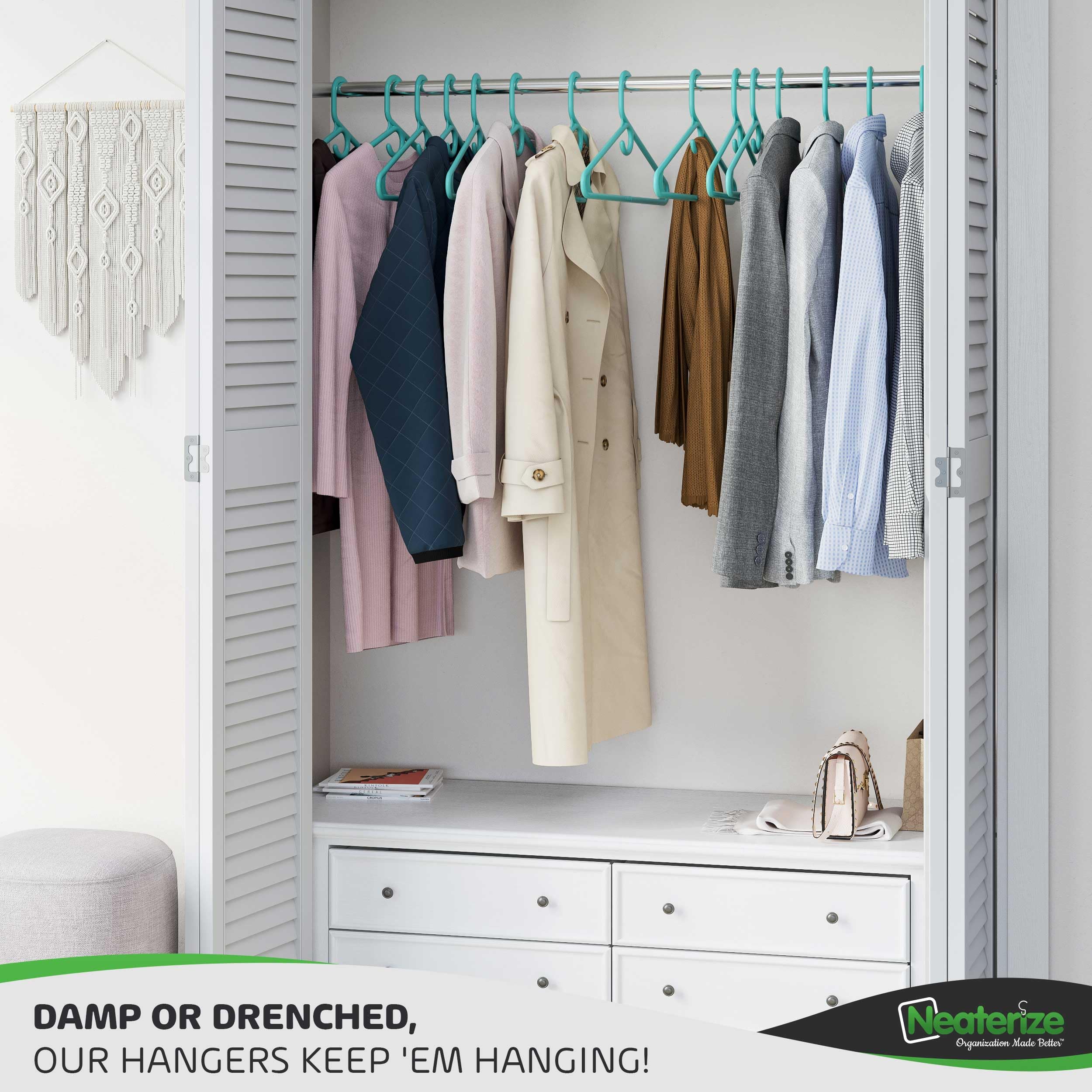 Ultra Heavy Duty Plastic Clothes Hangers - Aqua - Durable Coat, Suit And Clothes Hanger. Perchas De Ropa (24 Pack - Aqua)