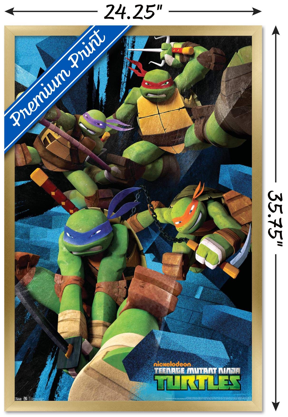 Trends International Nickelodeon Teenage Mutant Ninja Turtles - Attack Wall Poster, 22.375'' X 34'', Gold Framed Version