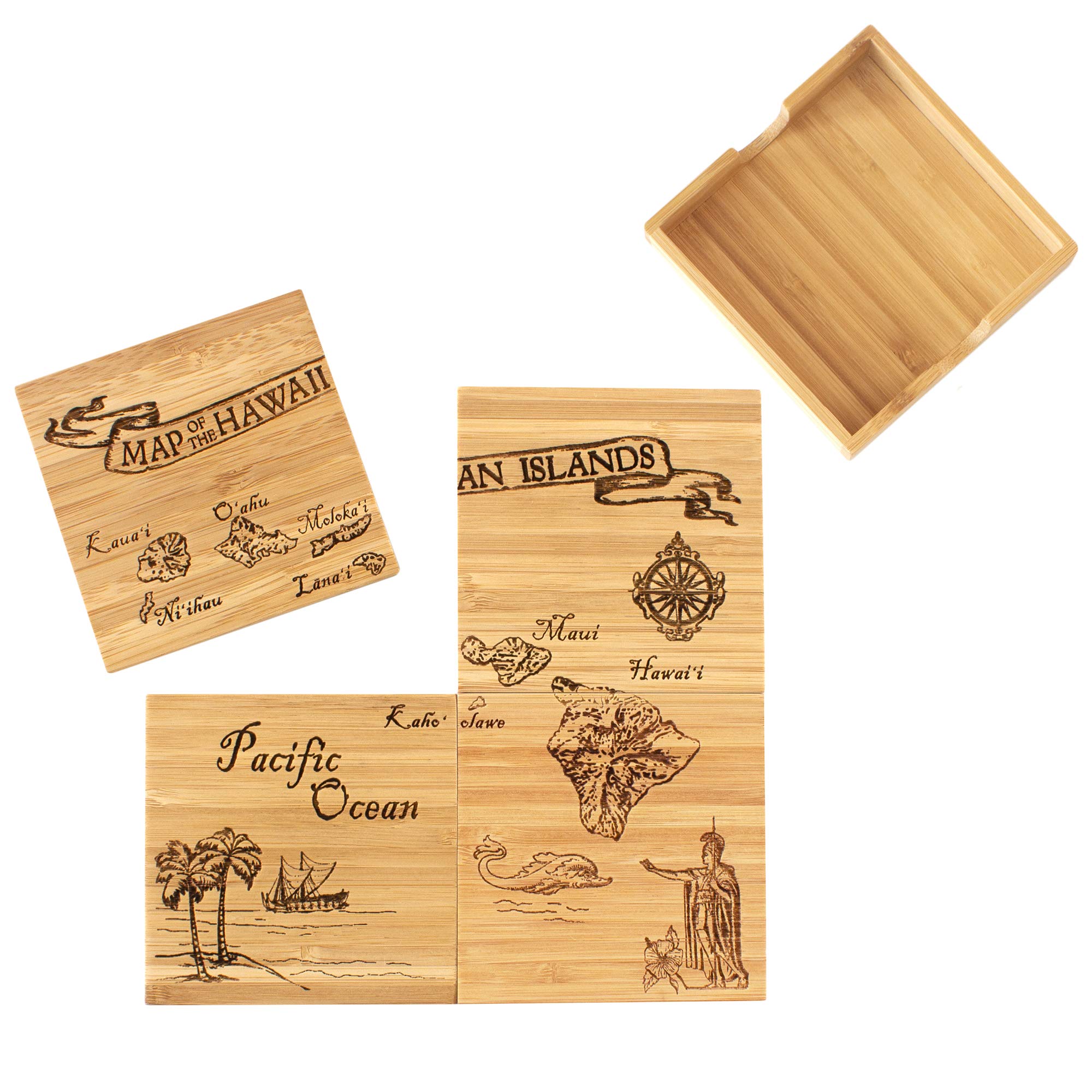 Totally Bamboo Hawaii State Puzzle 4 Piece Bamboo Coaster Set With Case