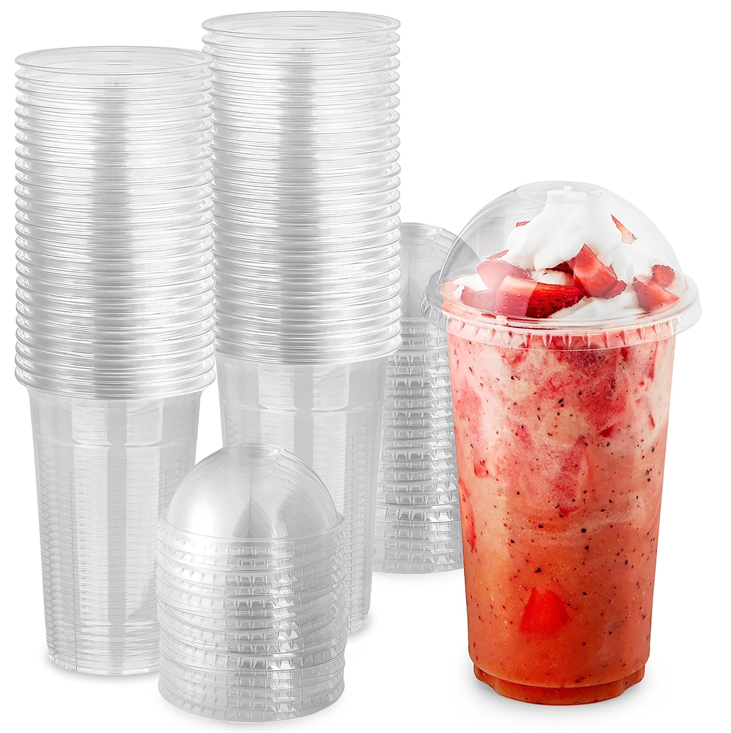 16 Oz Clear Plastic Dessert Cups With Lids (Set Of 50) Medium Disposable Parfait Cup, Dome Lid - No Hole, 16-Ounce Party Fruit C
