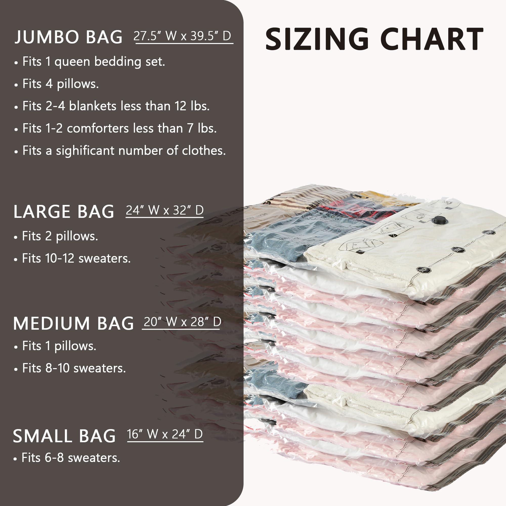 SUOCO Vacuum Storage Bags (16 Combo)  (4 Jumbo  4 Large  4 Medium  4 Small) Space Saver Bags for Clothes  Bedding  Pillows  Comforters  Blankets Storage  Vacuum Sealer Compression Airtight Bags with Travel Hand Pump