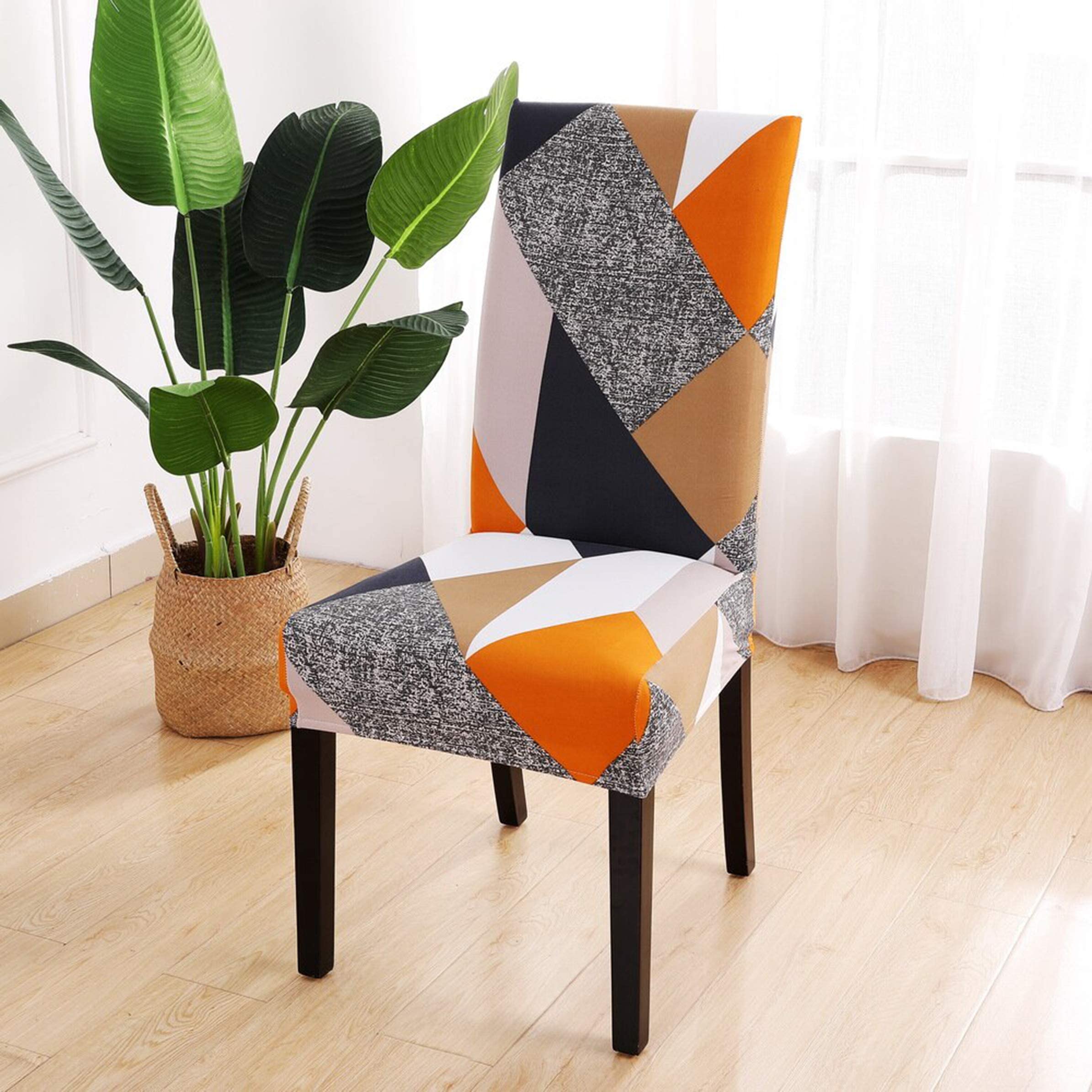 House Of Quirk Elastic Polyester Stretch Removable Washable Short Dining Chair Seat Slipcover (Multi Prism, Back Height:17.7-25I
