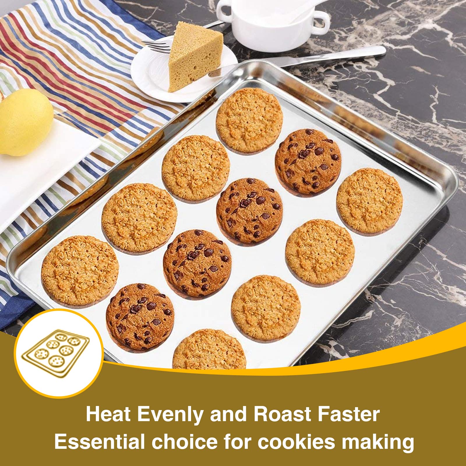 Wildone Baking Sheet Set with Rack, Stainless Steel, 3 Pans + 3 Racks, 16/12/9 inch, Silver, Model 8541879959