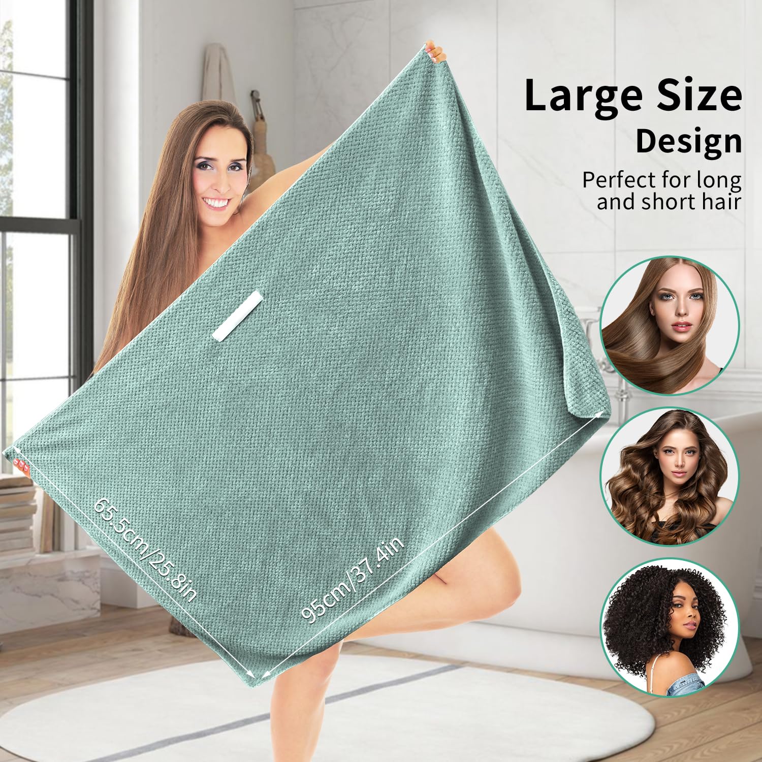 my novel things 2 Pack Extra Large Microfiber Hair Towel, 37.4'' x 26.4'' Hair Towel wrap for Women, Super Absorbent & Quick Dry