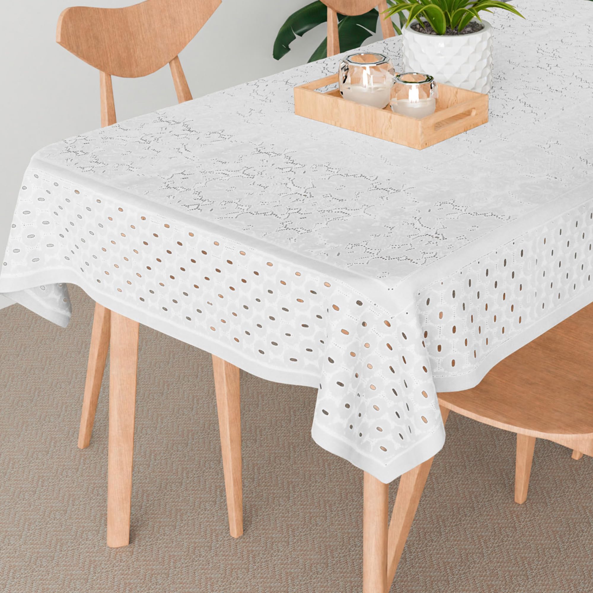 Kuber Industries Table Cover, 45x70 Inch | Cotton Tablecloth for Kitchen & Dining | White Floral