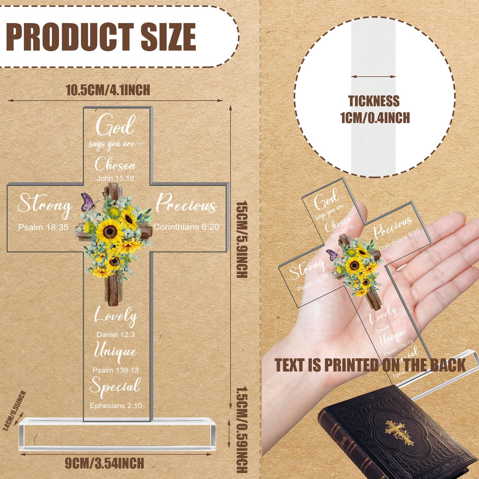 Chunful Acrylic Christian Jesus Gift for Women Men Acrylic Standing Cross Religious Inspirational Gifts with Bible Verse and Pra