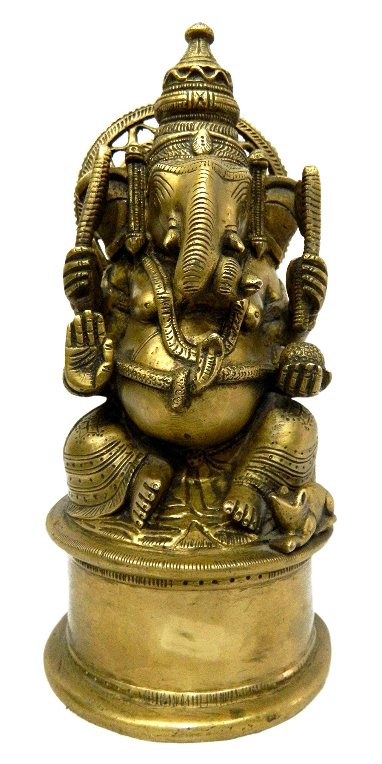 Kalarambh Brass Ganesha/Ganesh/Ganpati Idol Murti Statue For Home Pooja Puja Mandir Decor Collectible Handicraft Art, Yellow, 5.