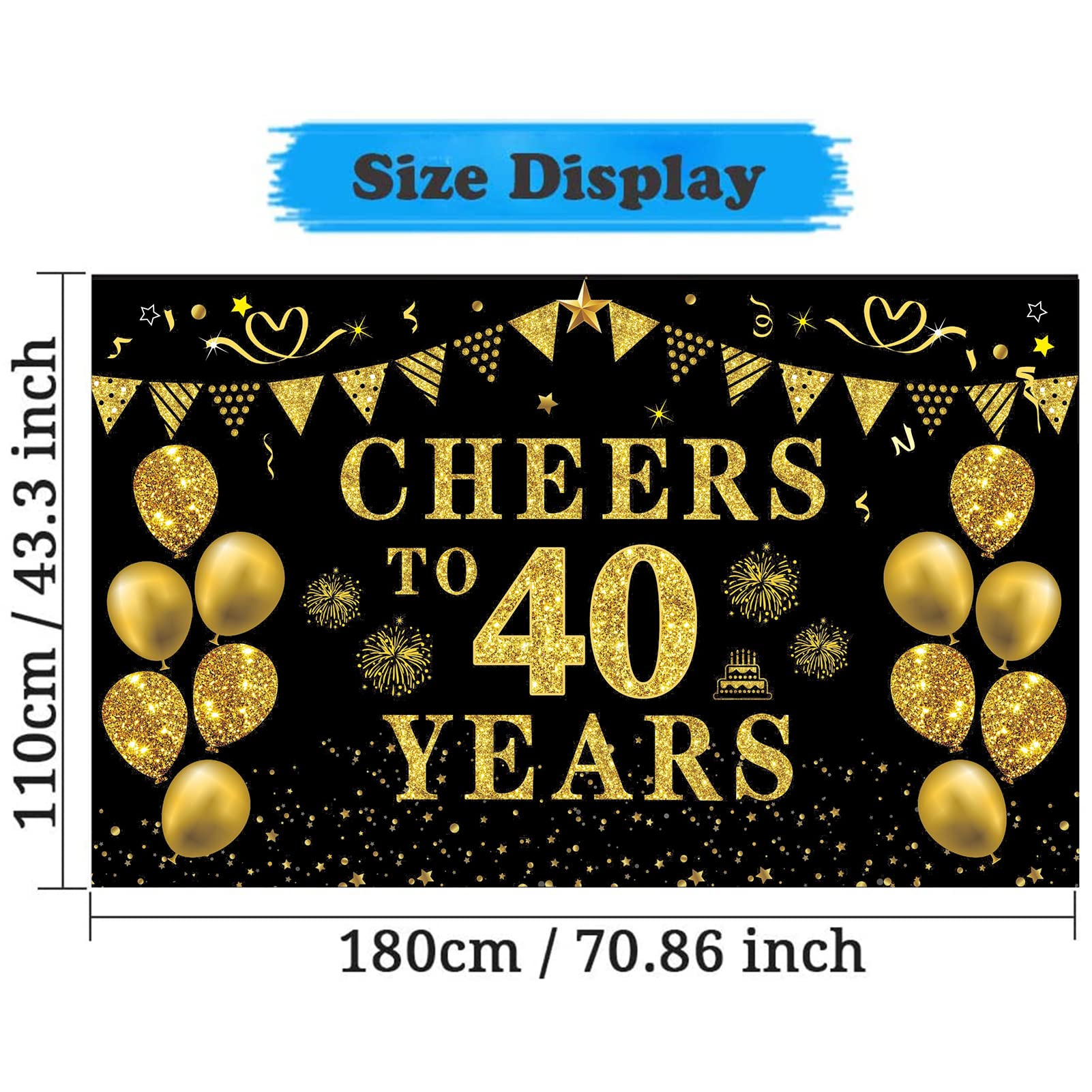 Trgowaul 40Th Birthday Decorations For Women Men, Cheers To 40 Years Banner, Black And Gold 40Th Birthday Backdrop, 40Th Wedding