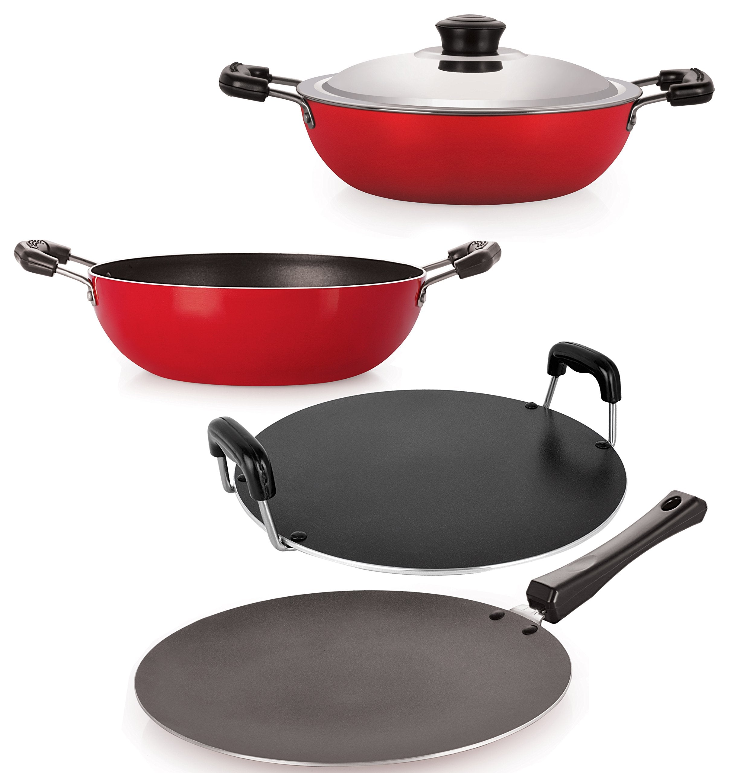 Nirlon 3 Layer Nonstick Aluminium Cookware Combo Gift Set With Lid, 4 Pieces