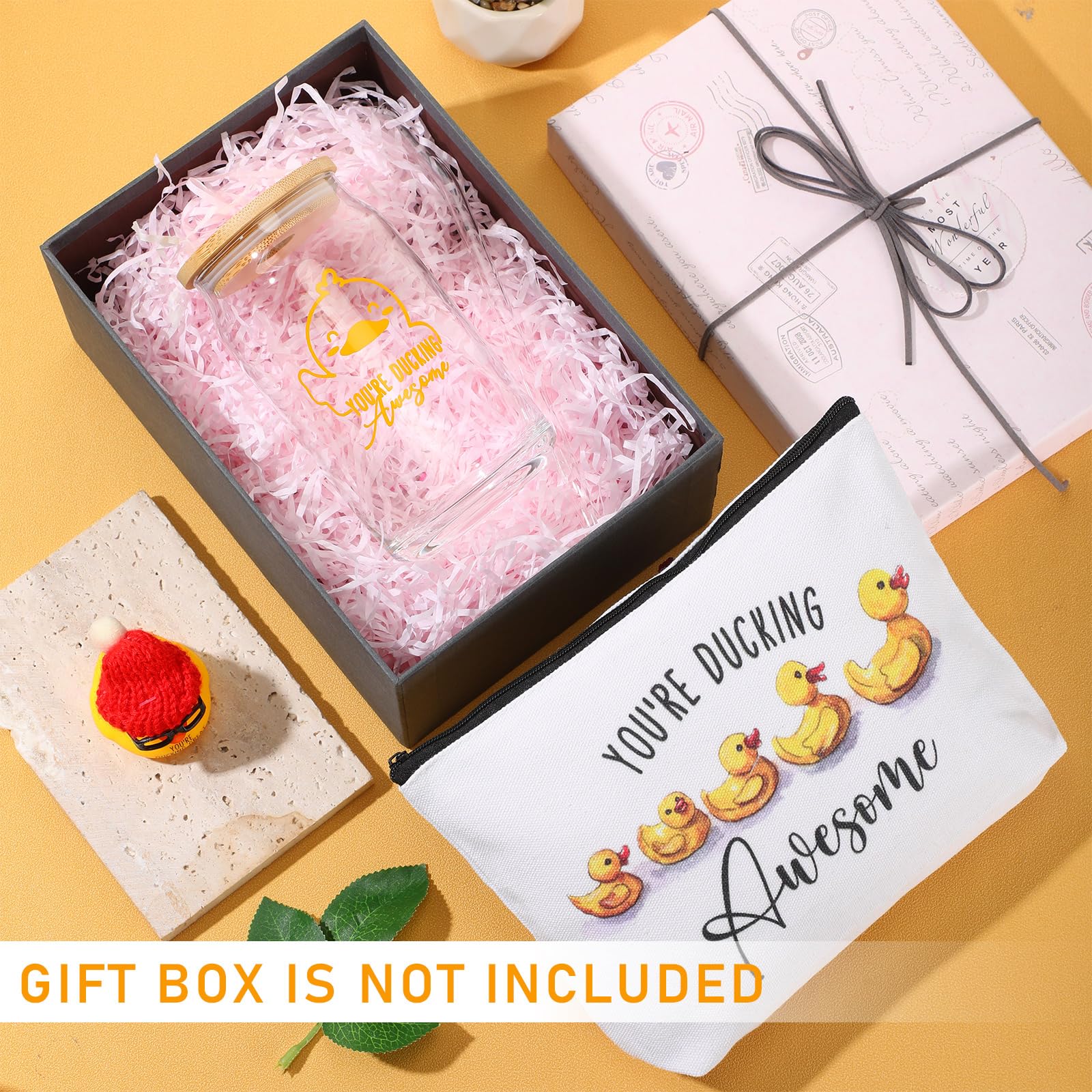 Tioncy 3 Pcs Duck Theme Inspirational Gift Employee Thank You Gifts Reusable Coffee Glass Tumbler With Lid And Straw Canvas Make