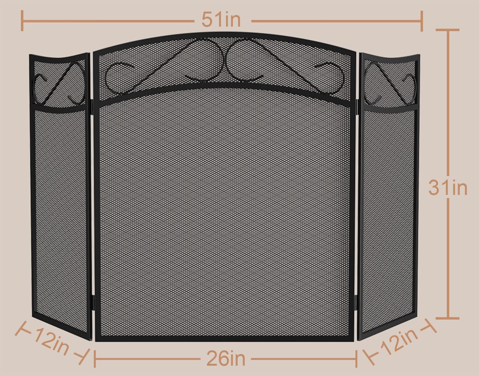 Fire Beauty Fireplace Screen For Wood Burning Fireplace Foldable 3 Panel Wrought Iron Fireplace Cover With Protective Mesh Fire