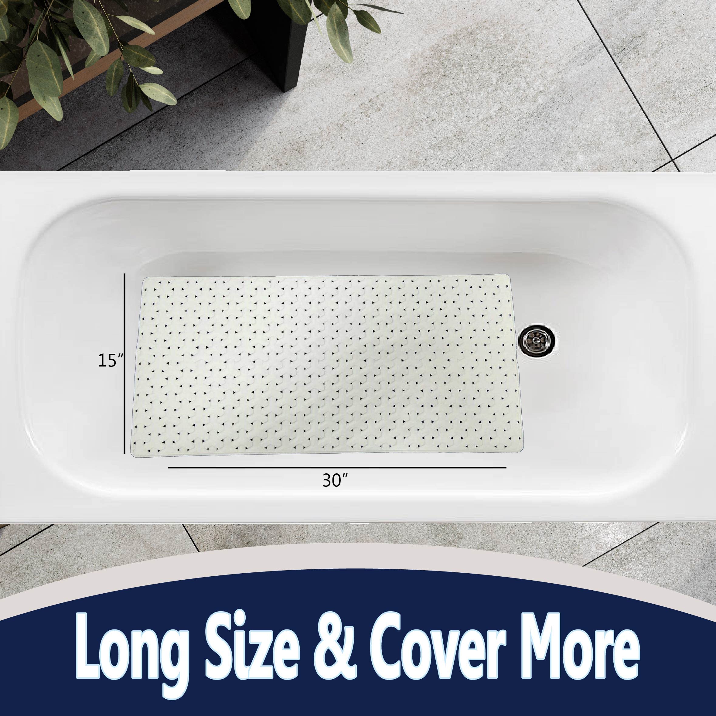 Safeland- Non-Slip Bath, Shower, Tub Mat, Tpr Material, Eco-Friendly, Non-Pvc, Machine Washable, No Odor, With Powerful Suction