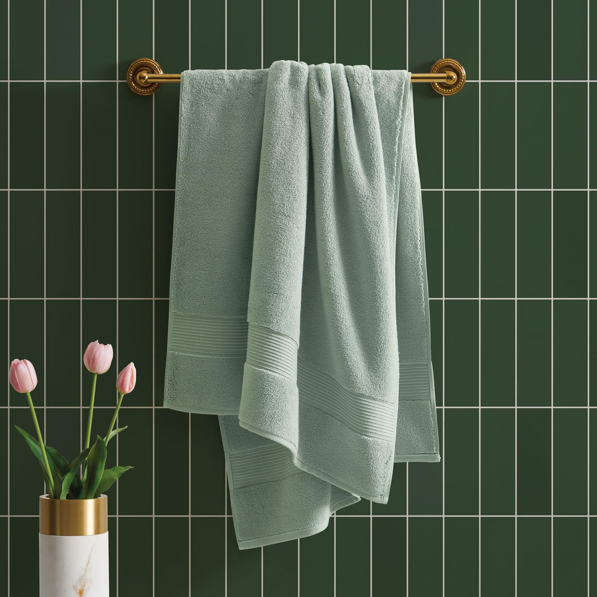 Ted Baker Bath Towel - 1 Piece - 100% Cotton - Soft, Highly Absorbent, 30 X 56, Sage Green