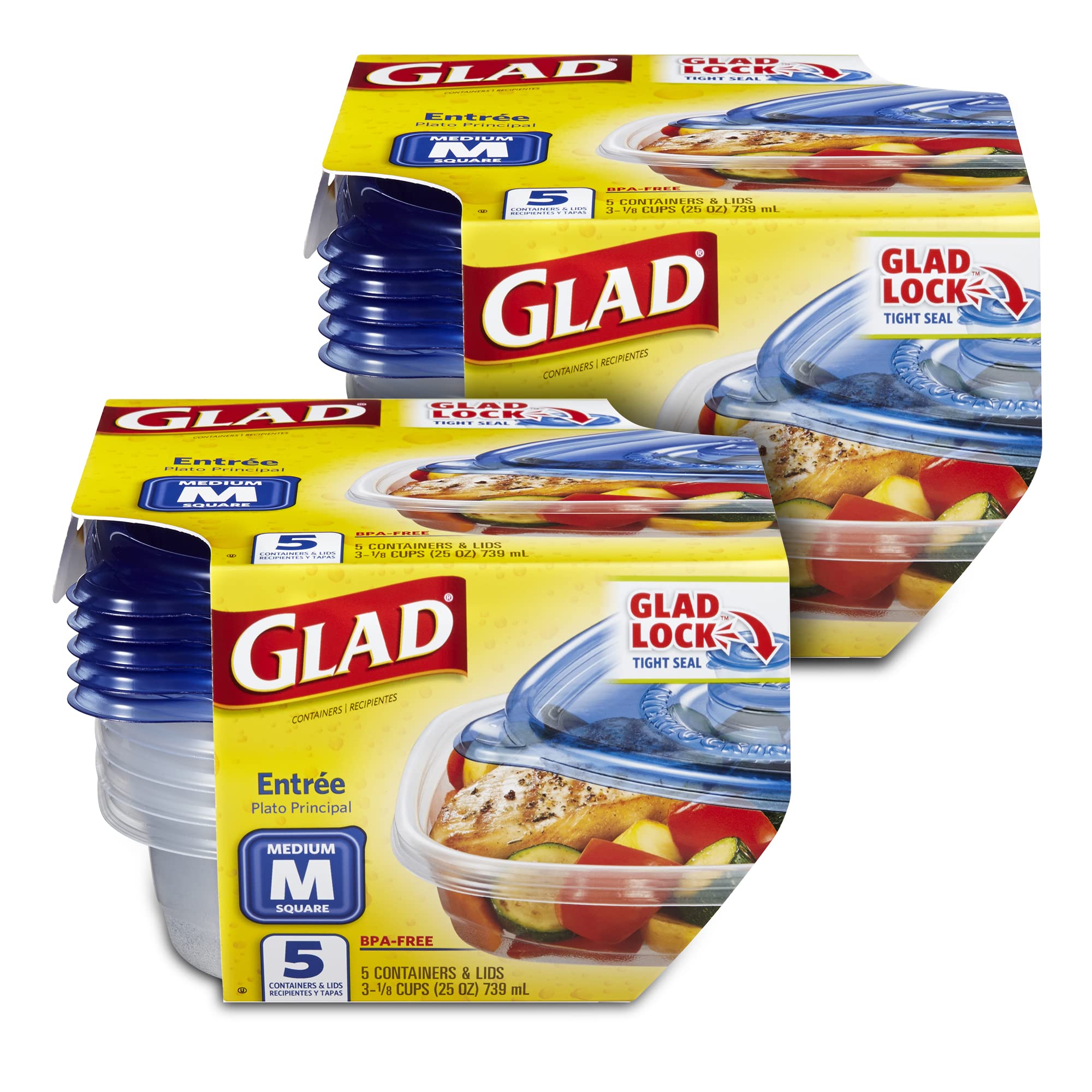 Glad Gladware Entr  E Food Storage Containers Lock Tight Seal | Bpa Free | Medium Square Plastic Containers Hold Up To 25 Ounces