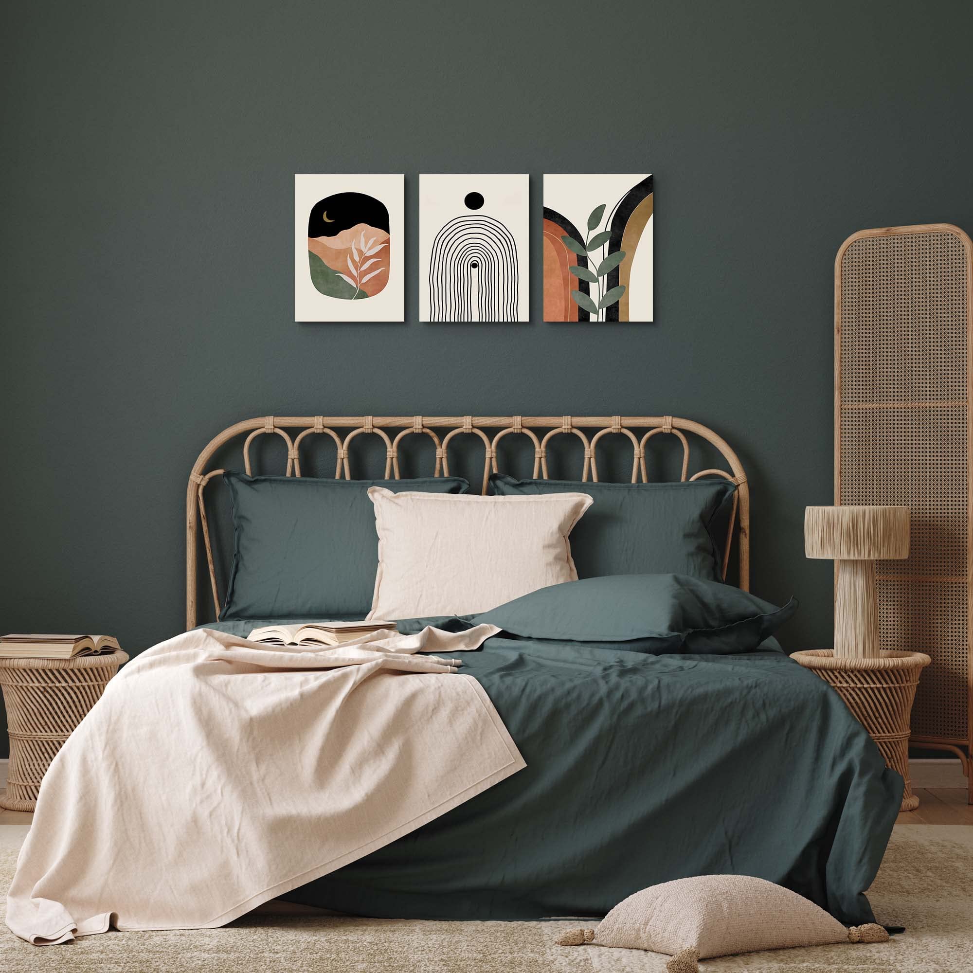 Boho Wall Art Prints Set Of 3, Boho Wall Decor, Neutral Abstract Geometric Prints Canvas Artwork Prints For Bedroom Bathroom Liv