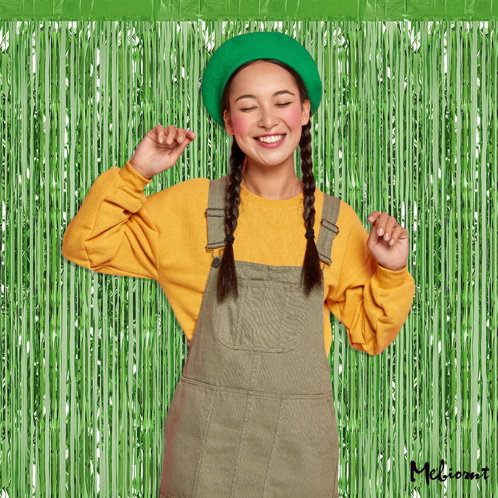 4 Pack Light Green Fringe Curtain Backdrop  3.2Ft x 9.8Ft Metallic Tinsel Foil Fringe Streamers Curtains Background for Photo Booth Birthday Wedding Baby Shower Party Thanksgiving Christmas Decoration