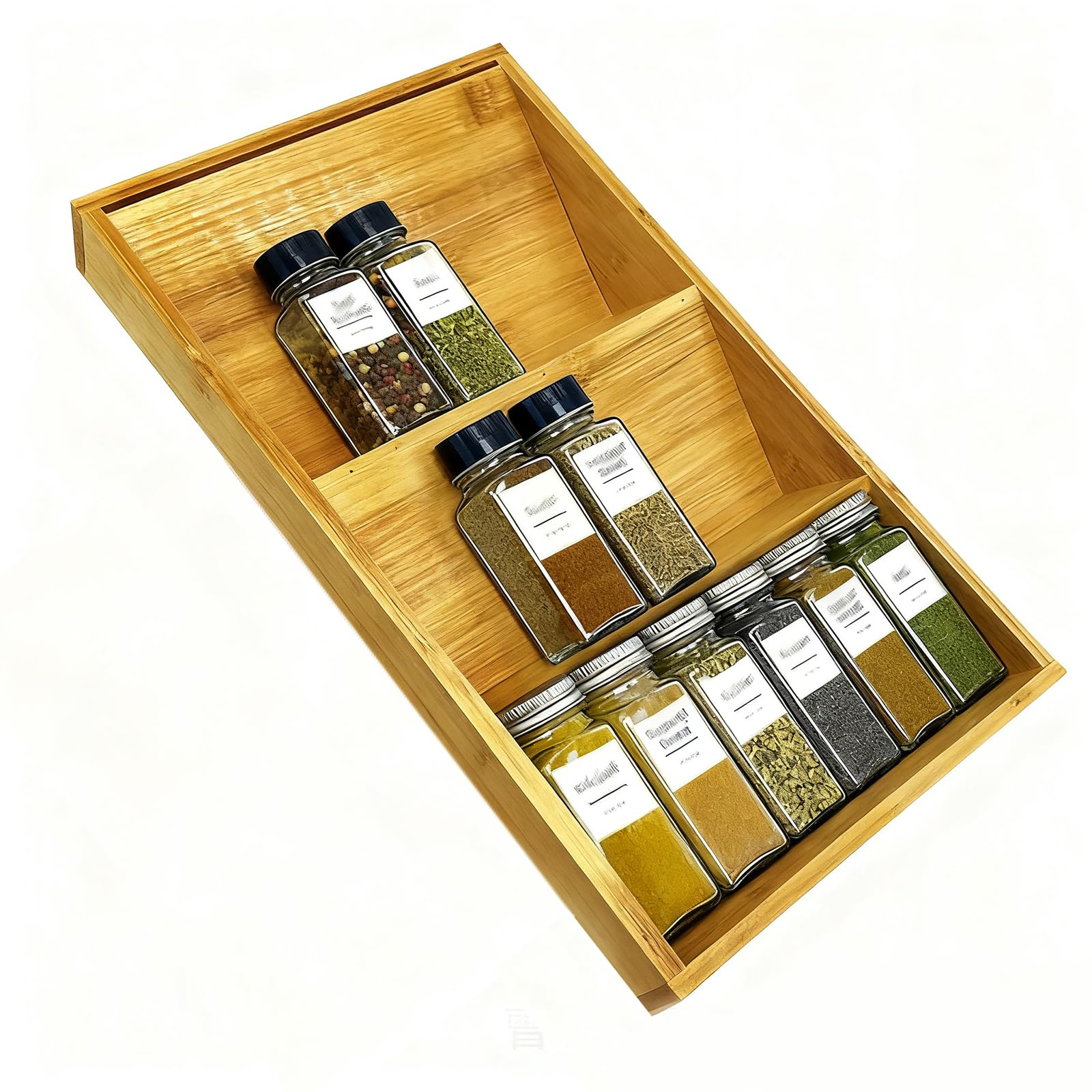 Long Tao Bamboo Spice Drawer Organizer 3 Tier Seasoning Organizer Rack