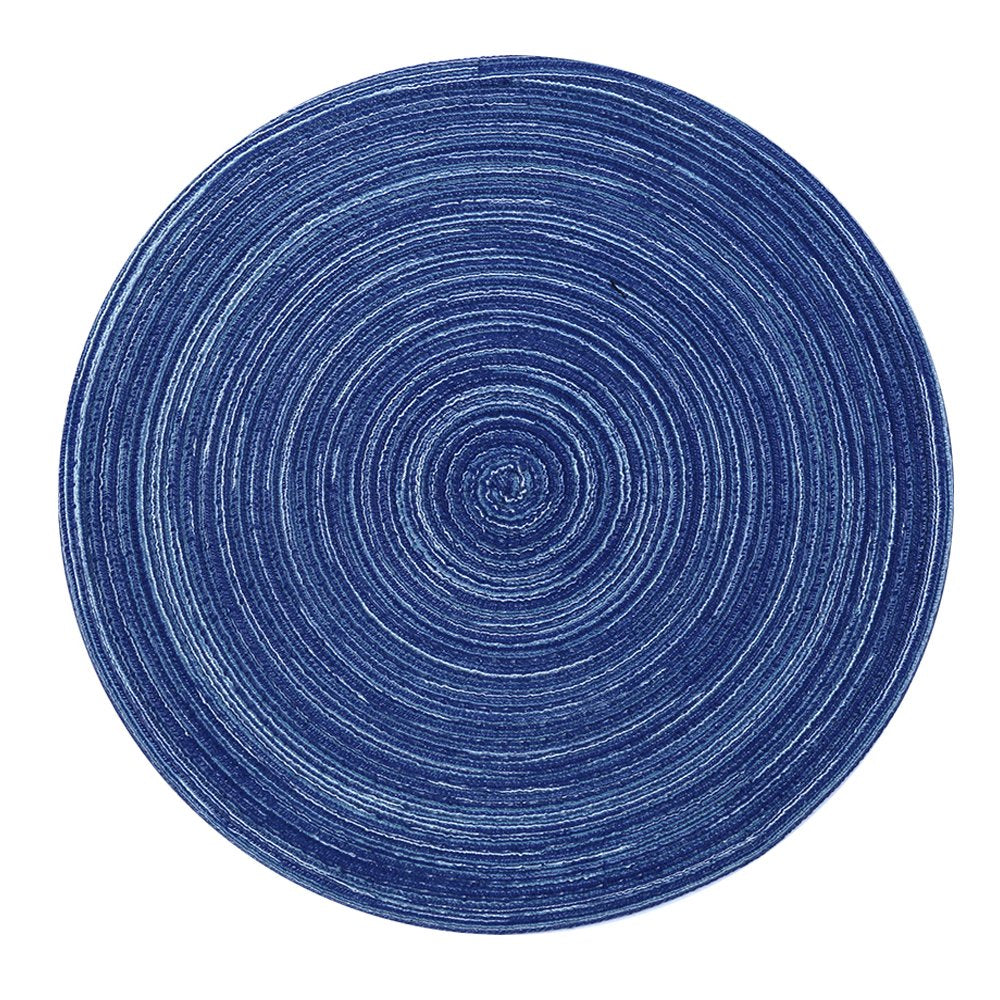 Topotdor 14 Inch Round Placemats Heat-Resistant Stain Resistant Anti-Skid Washable Polyproplene Table Mats Placemats (Blue, Set