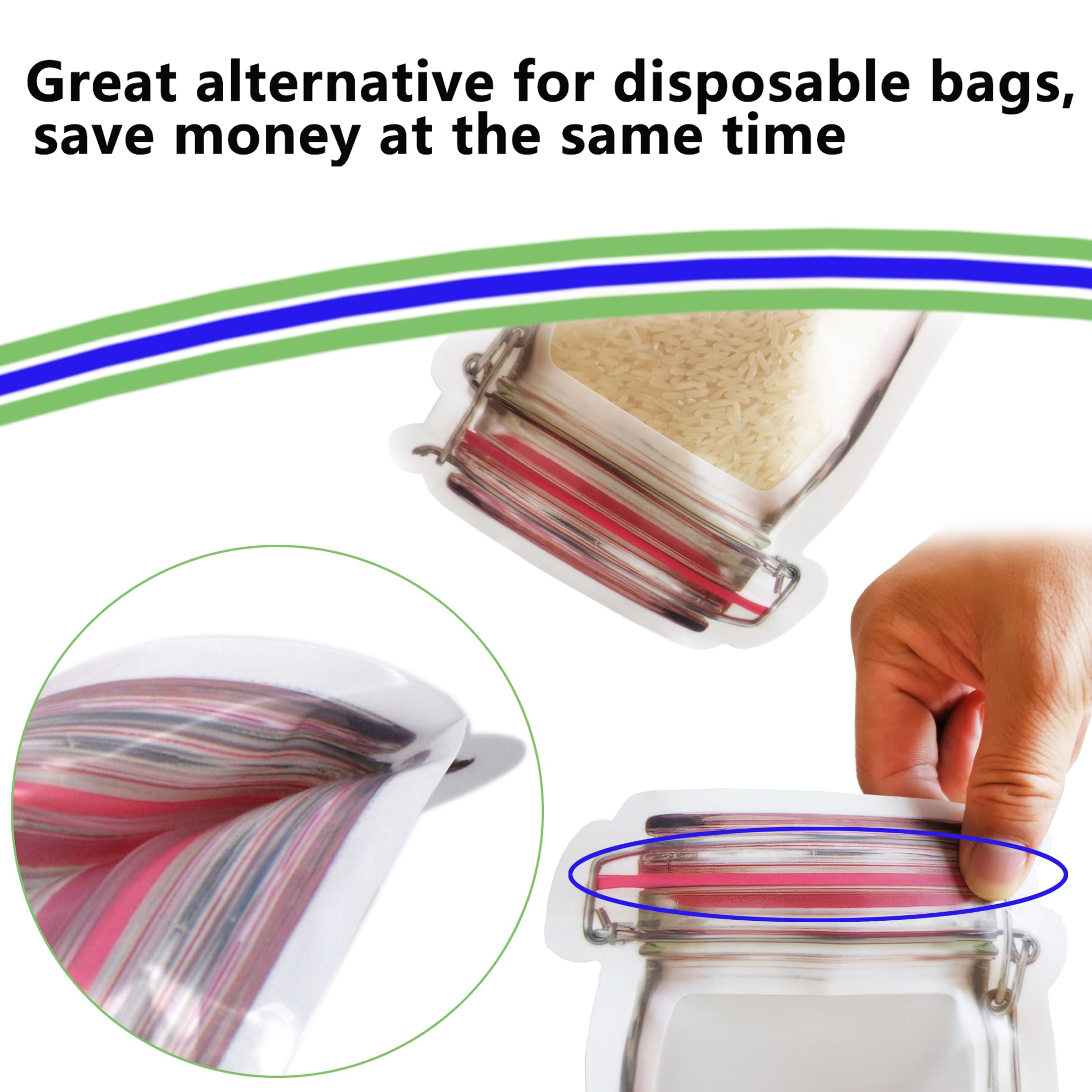 Laffeya Candy Nut Bag, 24Pcs Mason Jar Bag, Reusable Bags, Fresh Bags, Leakproof Snacks Sealed Storage Bags, Food Saver Bags