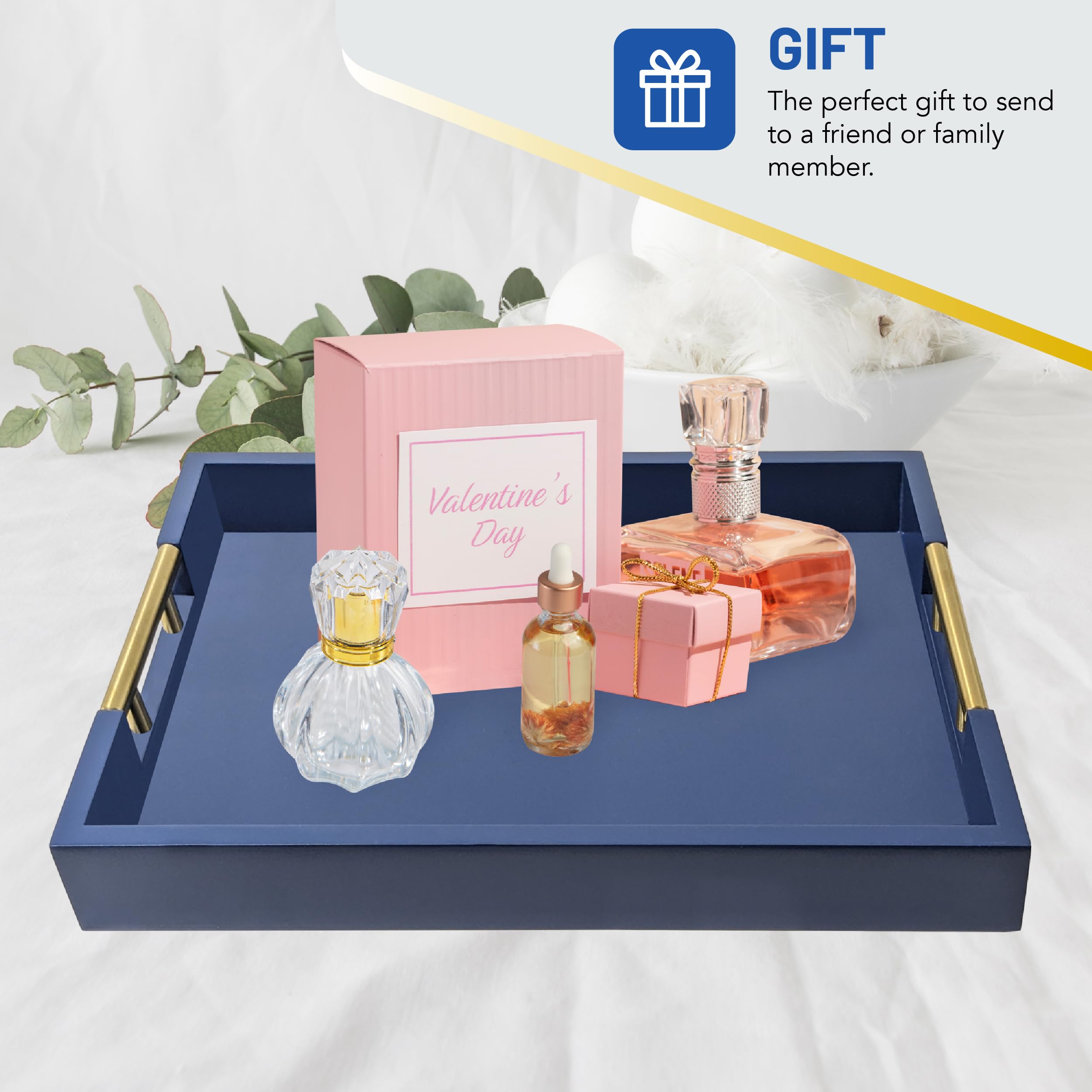 15.75'' X 11.75'' Decorative Rectangle Navy Blue Serving Tray With Handles Includes 4 Matching Coasters, Ottoman Tray - Tea And