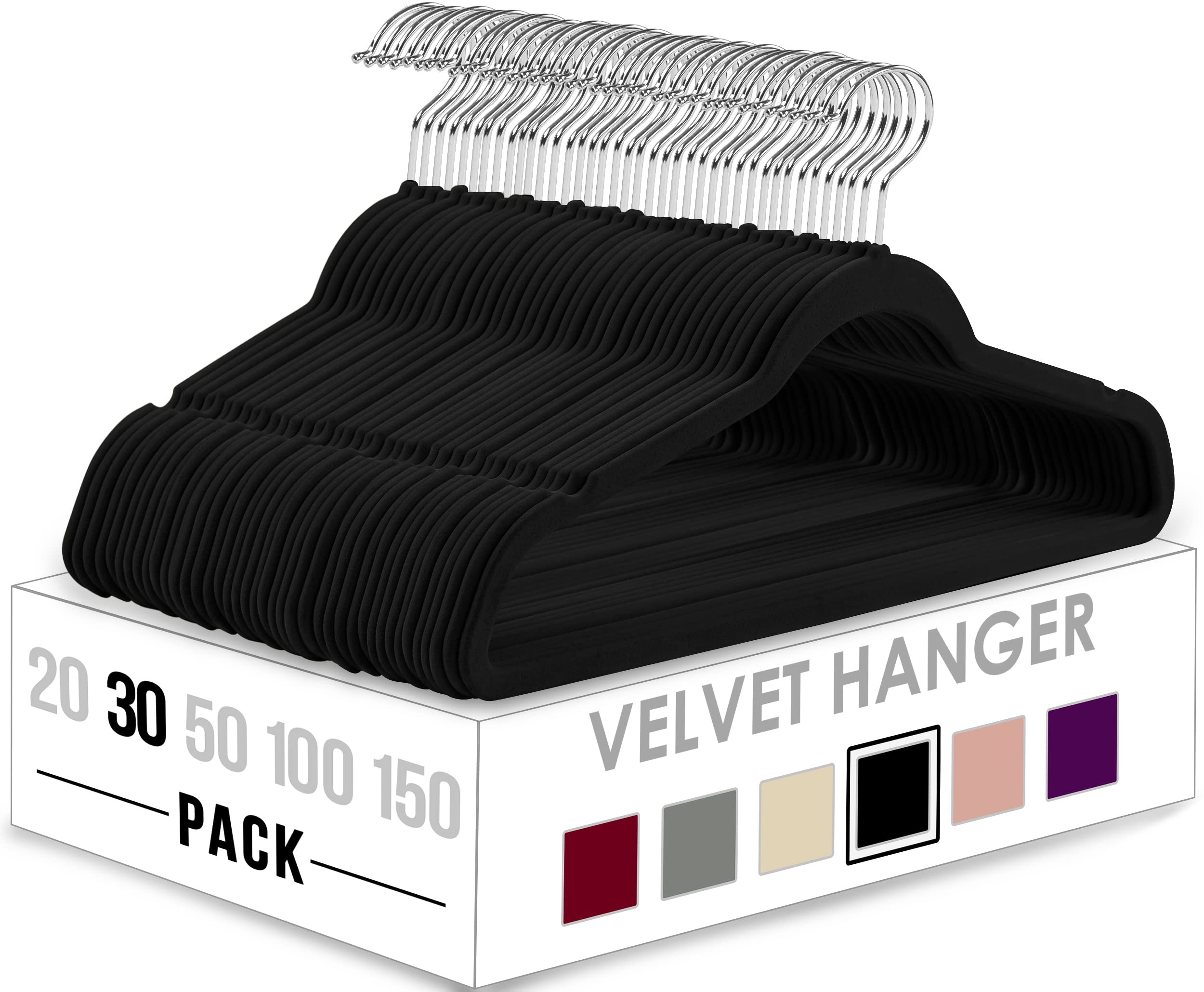 Utopia Home Velvet Hangers 30 Pack - Non-Slip Clothes Hangers - Black Hangers - Suit Hangers with 360 Degree Rotatable Hook - He