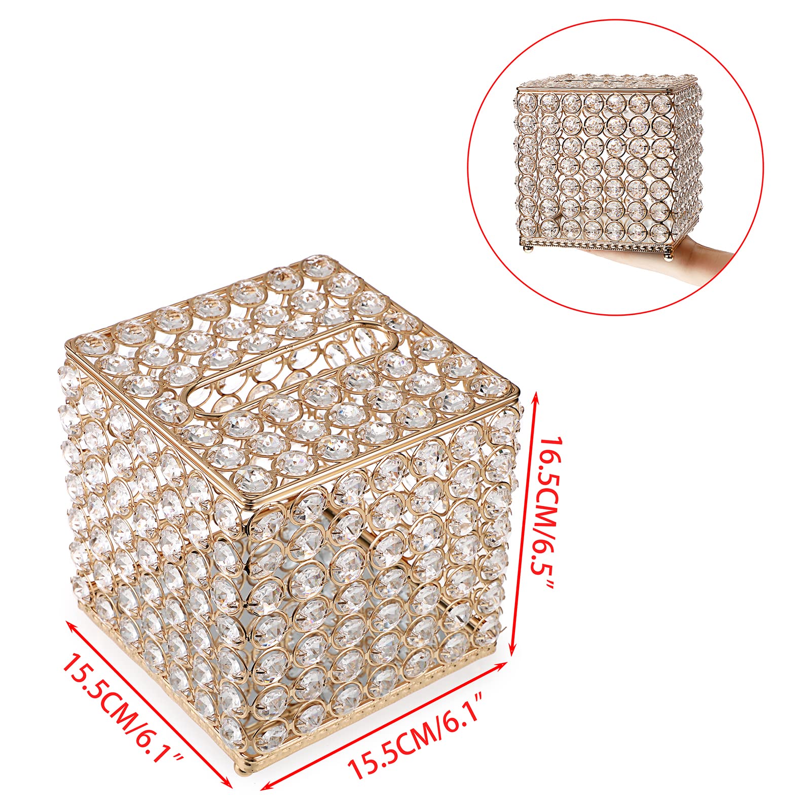 Sumnacon Crystal Square Tissue Box Cover - Sparkling Glass Cube Tissue Box Holder, Decorative Facial Tissue Holder For Bedroom B
