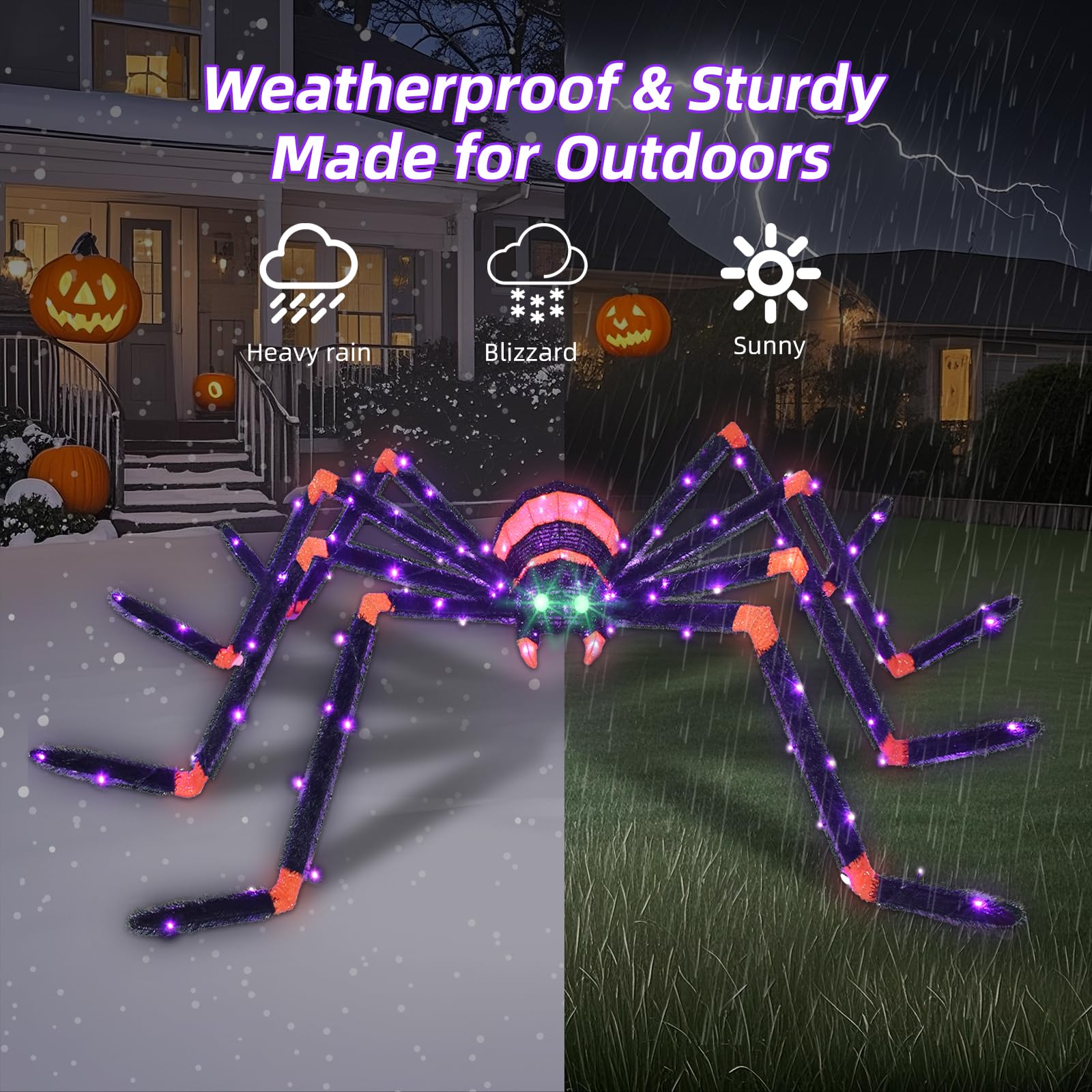 HOYECHI Halloween Decorations Giant Spider 6.8ft - Big Spider Holiday Decor Outdoor, Light Up Spider with 115 LED Lights for Fro