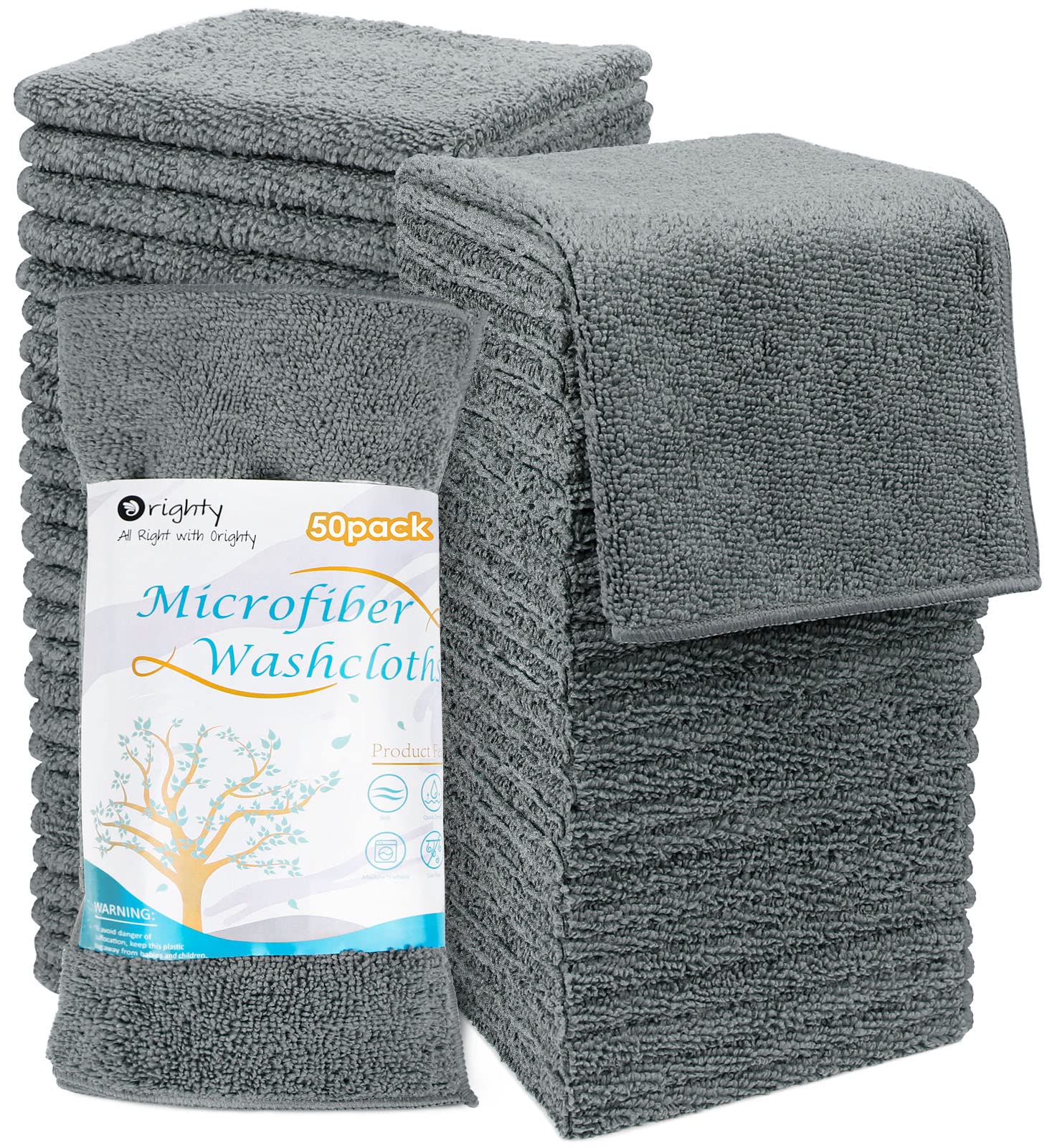 Orighty Washcloths Bulk Towel Sets 50 Pack, Highly Absorbent And Super Soft Microfiber Fingertip Towels, Multi-Purpose Wash Clot