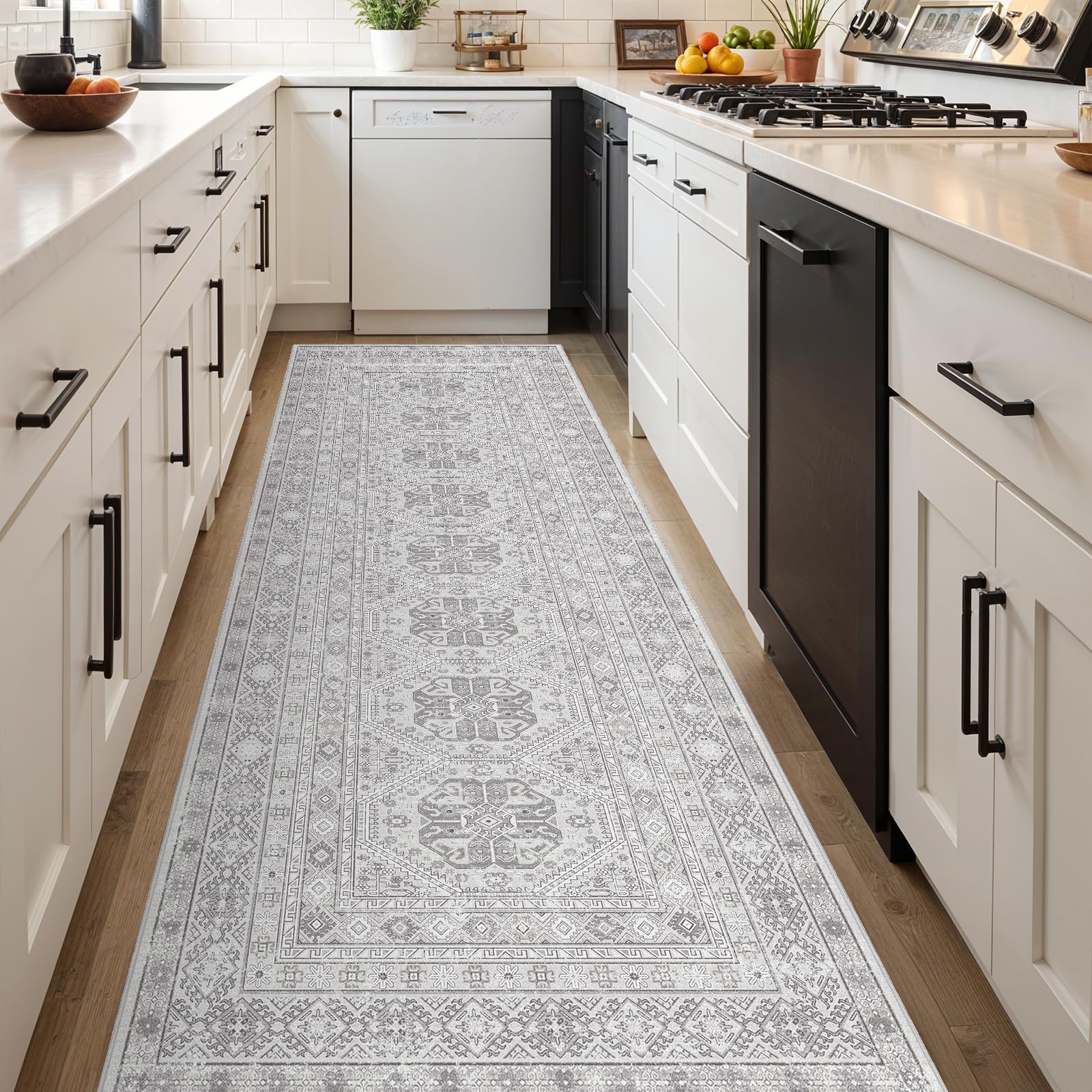 3x10 Runner Rug Kitchen Washable: Oriental Indoor Hallway Runners with Non Slip Backing Floor Mat for Entryway Door Low Pile Thi
