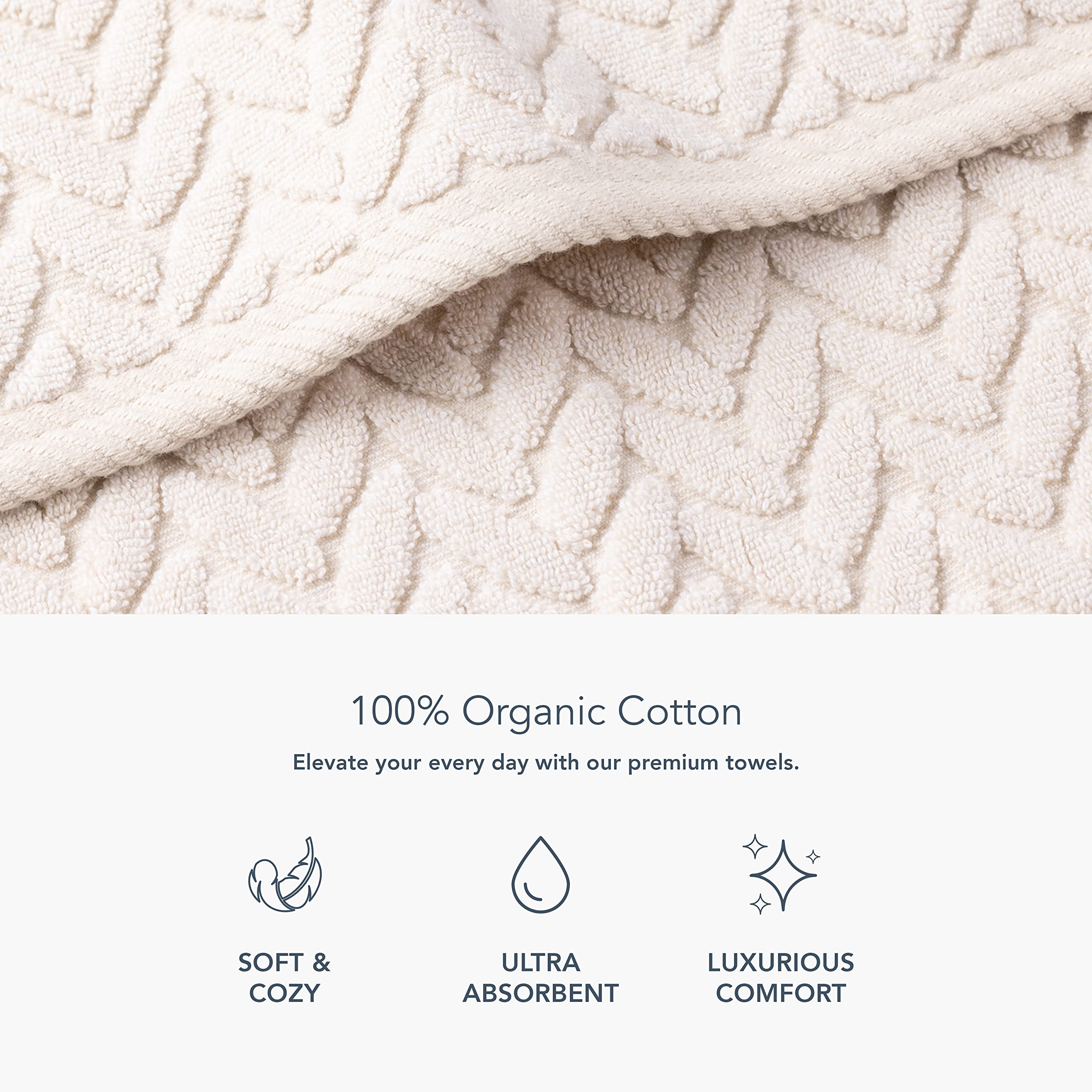 Texere 100% Organic Cotton Jacquard 650 Gsm Premium Bath Towel Sets - Extra Absorbent Quick Dry And Plush (Cable, Birch, 2 Bath