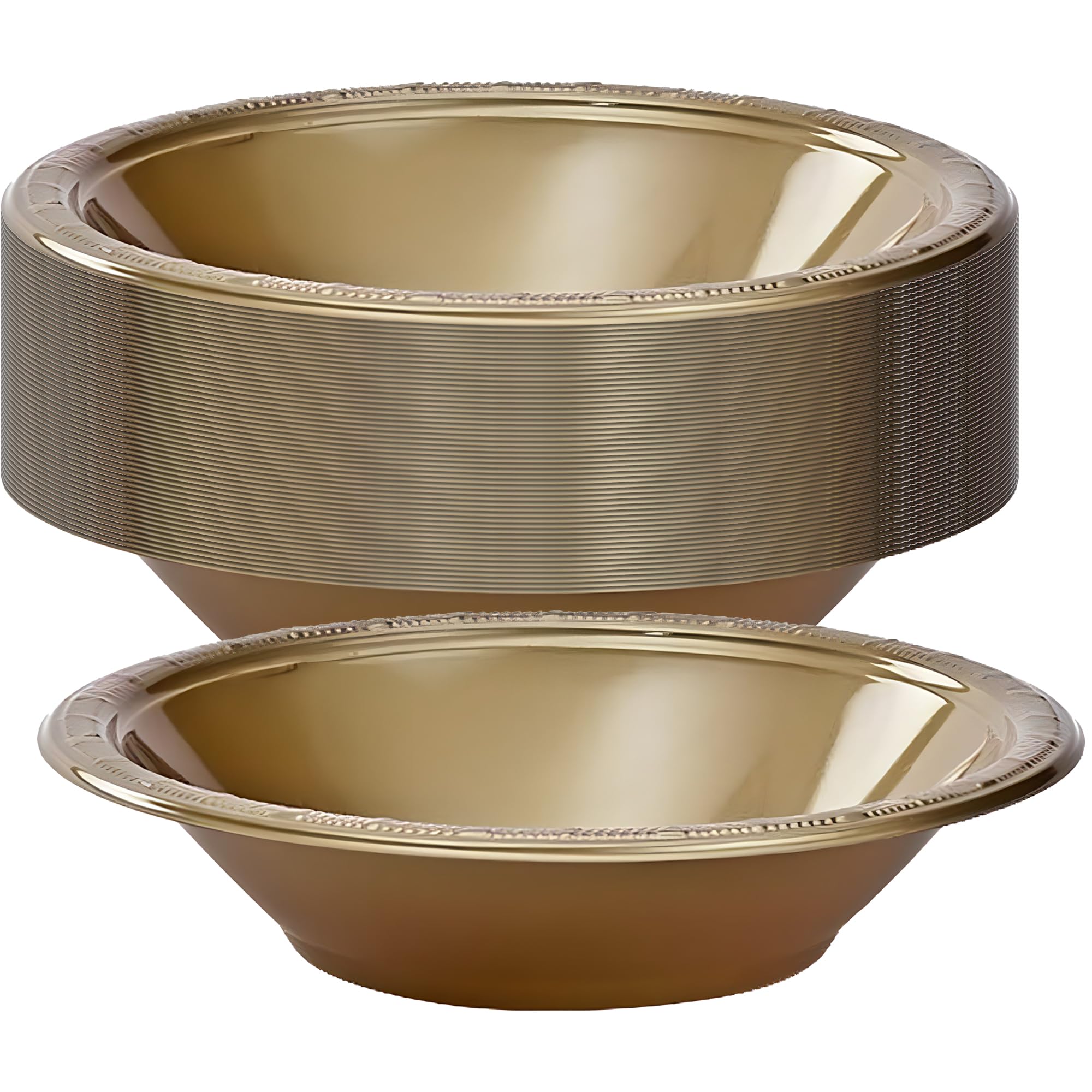 Gold Solid Color Premium Heavy Weight Plastic Soup Bowl (15 Oz.) 50 Count - Elegant & Durable, Perfect For Parties & Events
