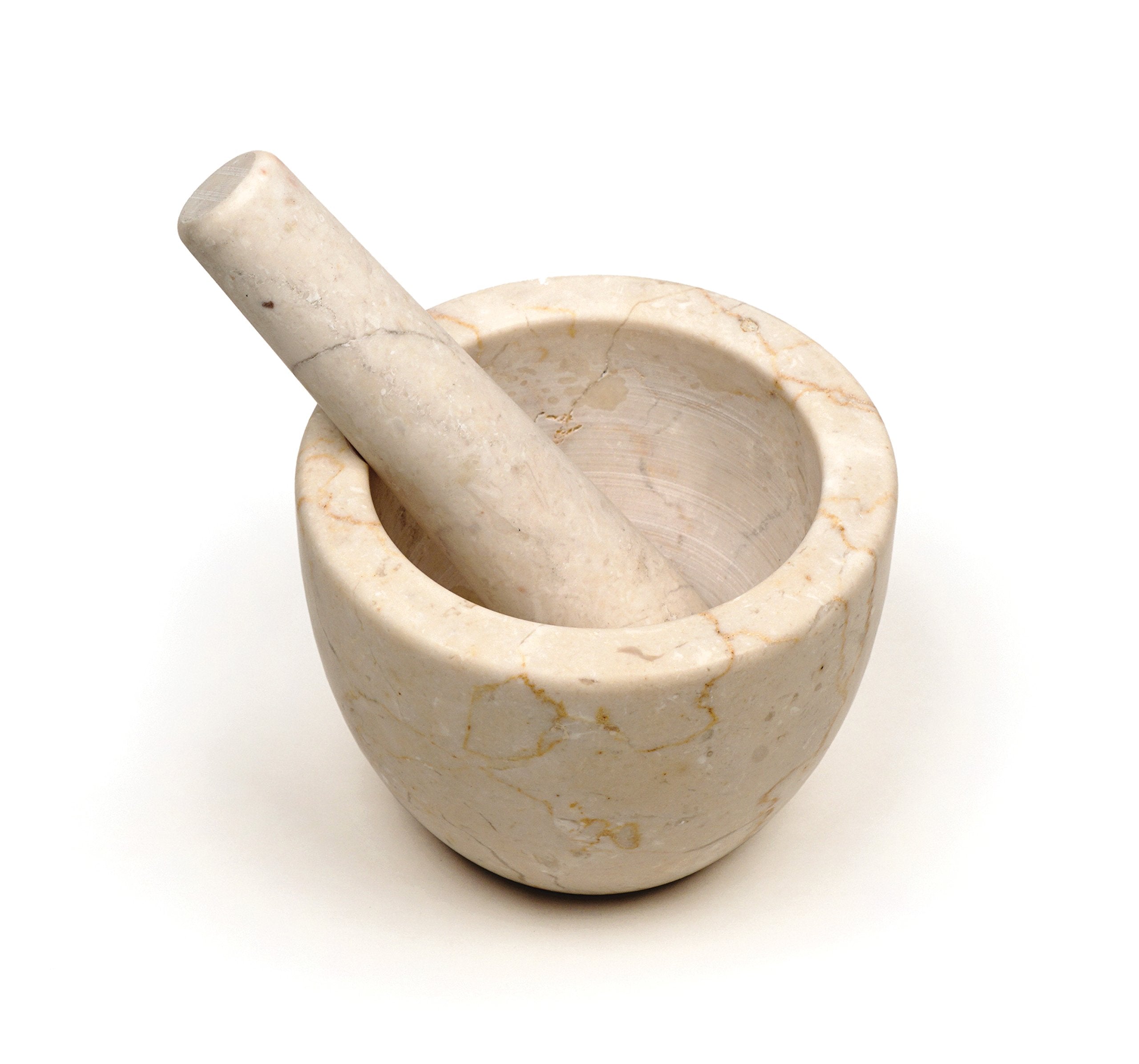 Rsvp International Beige Marble Mortar & Pestle, 3 Ounce | Grind Spices, Powder Pesto, Mash Herbs, Crush Pills | Unique Marble D