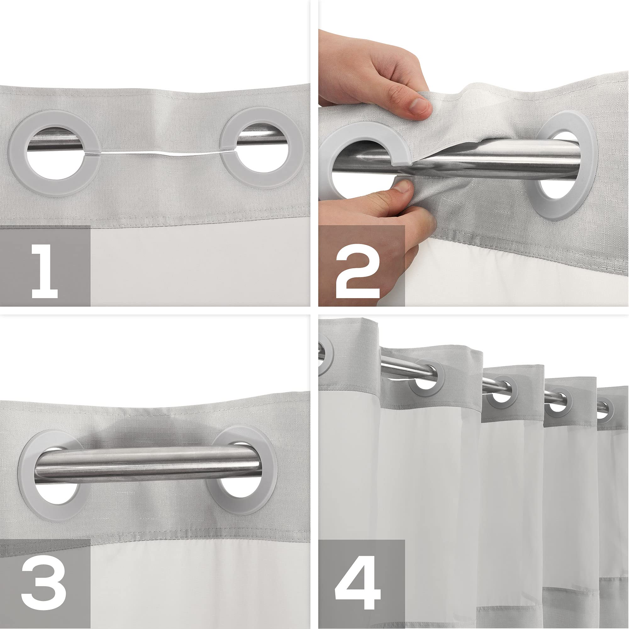 Extra Long No Hook Slub Textured Shower Curtain with Snap-in PEVA Liner Set - 71'' x 86''(84'')  Hotel Style with See Through Top Window  Grey Fabric Curtain & Waterproof Liner  Gray  71x86