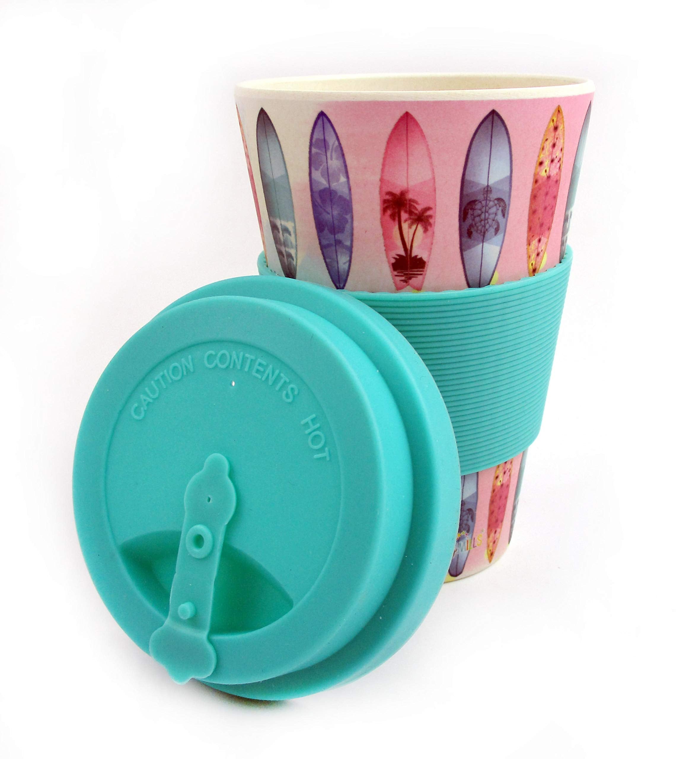 Tinymills Eco-Friendly Reusable Plant Fiber Travel Mug With Sunset Surfboards Design Stocking Stuffers Party Prizes Teacher Gift