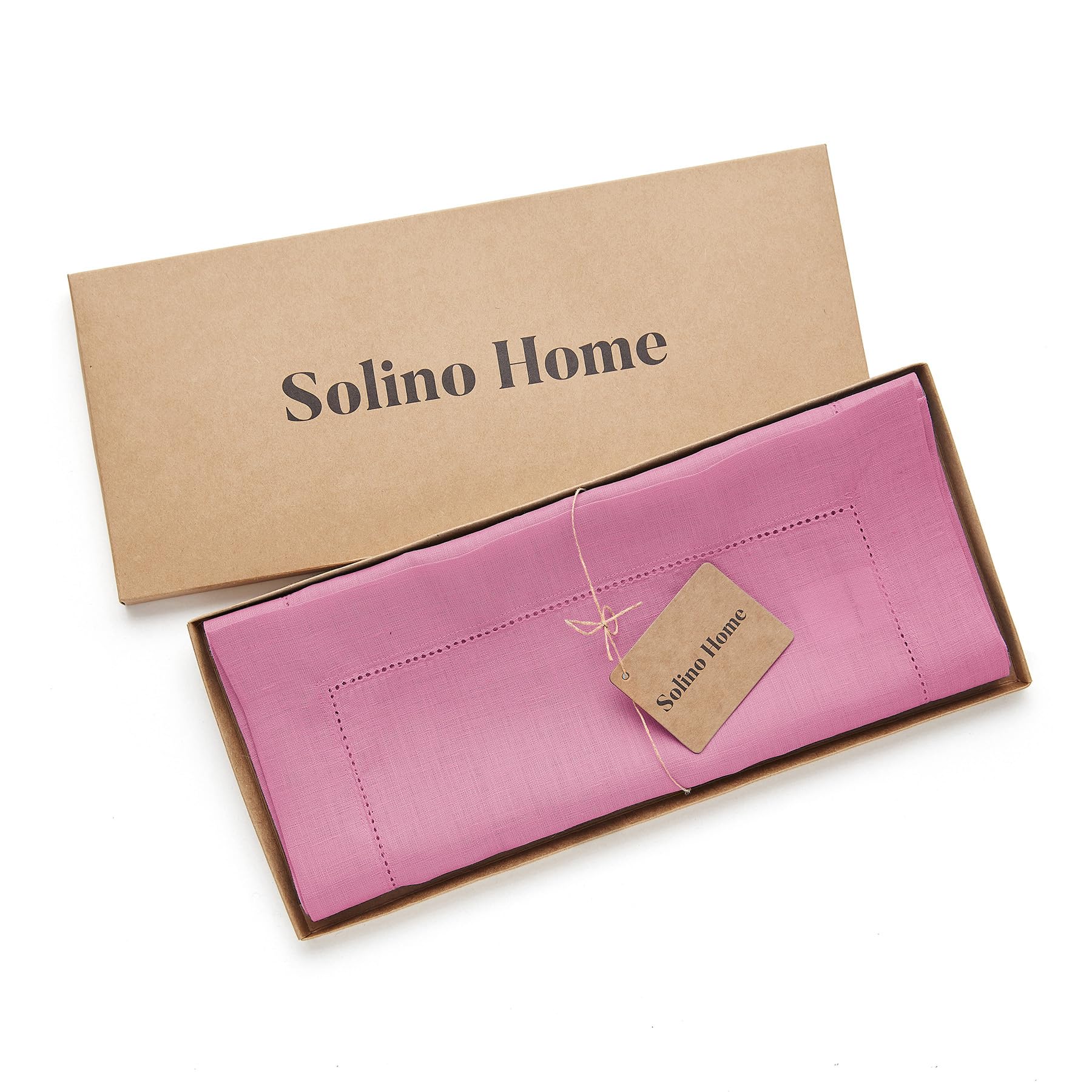 Solino Home Linen Flamingo Pink Table Runner 60 Inch - 100% Pure Linen Classic Hemstitch Short Table Runner 14 X 60 Inch Ideal F